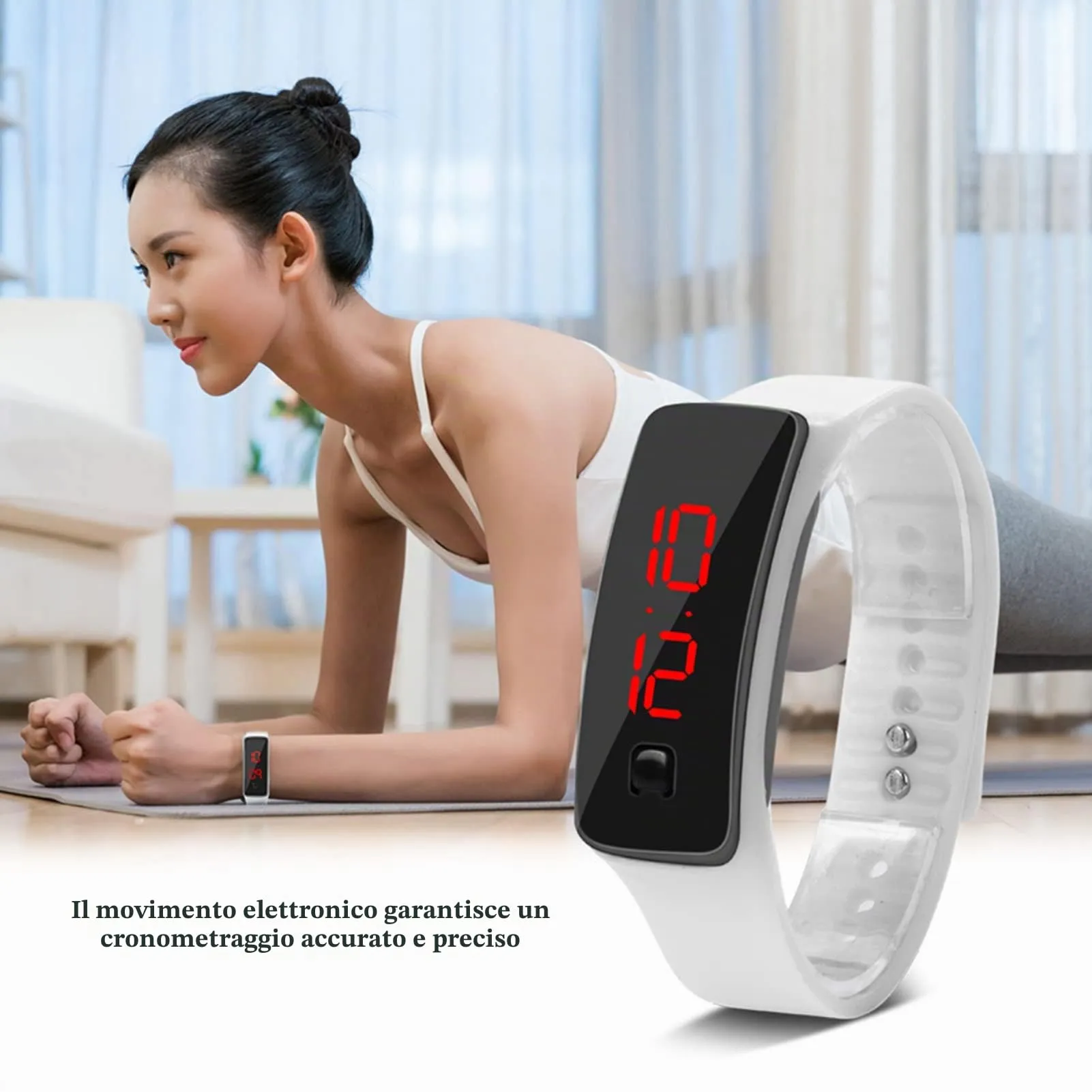 LED Orologio Digitale da Donna, Cinturino in Silicone Orologio Sportivo Digitale Quadrante 12 Ore Display Elettronico Orologio da Polso per Uomo Donna Ragazzi Studenti (Bianco) - immagine 6