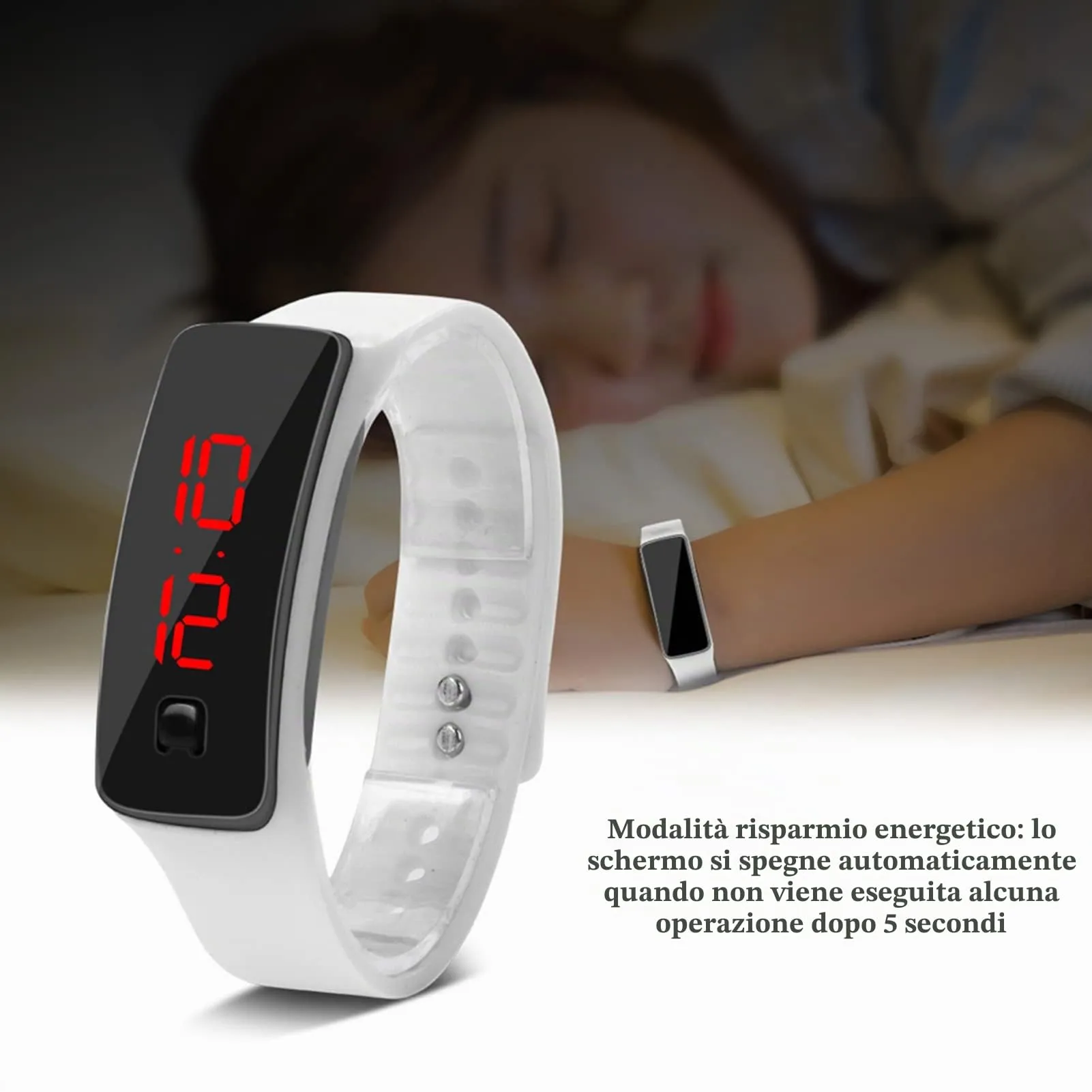 LED Orologio Digitale da Donna, Cinturino in Silicone Orologio Sportivo Digitale Quadrante 12 Ore Display Elettronico Orologio da Polso per Uomo Donna Ragazzi Studenti (Bianco) - immagine 7