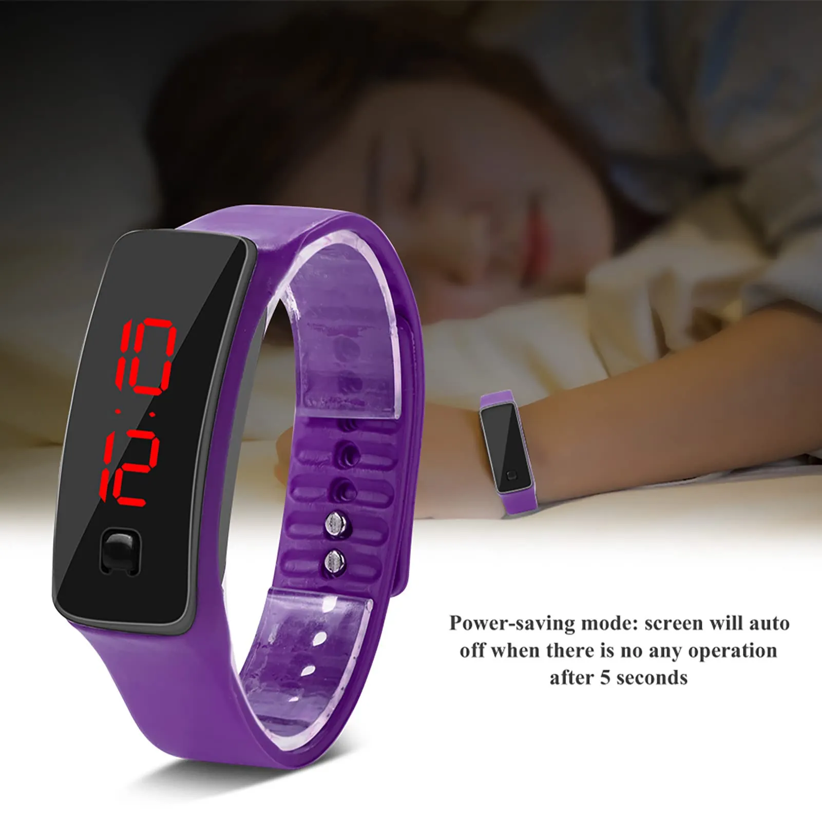 Naroote LED Orologio Digitale da Donna, Cinturino in Silicone Orologio Sportivo Digitale Quadrante 12 Ore Display Elettronico Orologio da Polso per Uomo Donna Ragazzi Studenti (Viola) - immagine 6