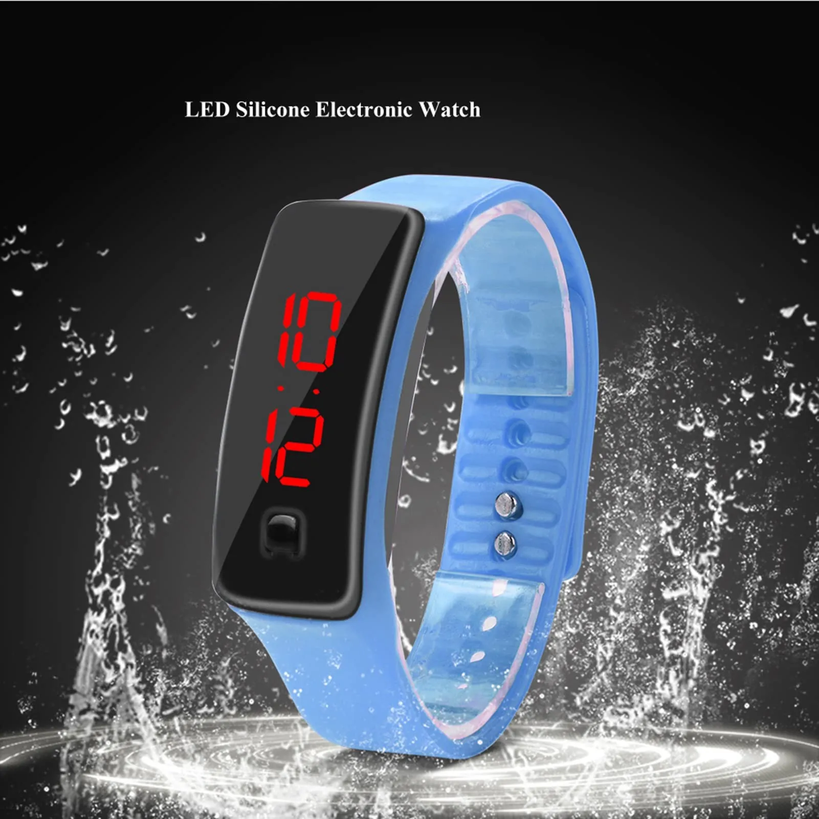 LED Orologio Digitale da Donna, Cinturino in Silicone Orologio Sportivo Digitale Quadrante 12 Ore Display Elettronico Orologio da Polso per Uomo Donna Ragazzi Studenti (Acqua Blu) - immagine 2