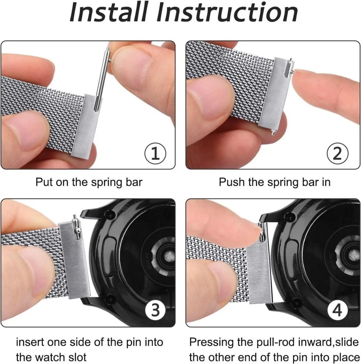 KUBFDL Cinturino di ricambio per smartwatch, in acciaio inox, 14 mm, 16 mm, 18 mm, 20 mm, 22 mm, 24 mm, chiusura magnetica, chiusura rapida, per uomo e donna, 20mm, Acciaio inossidabile, argento - immagine 4