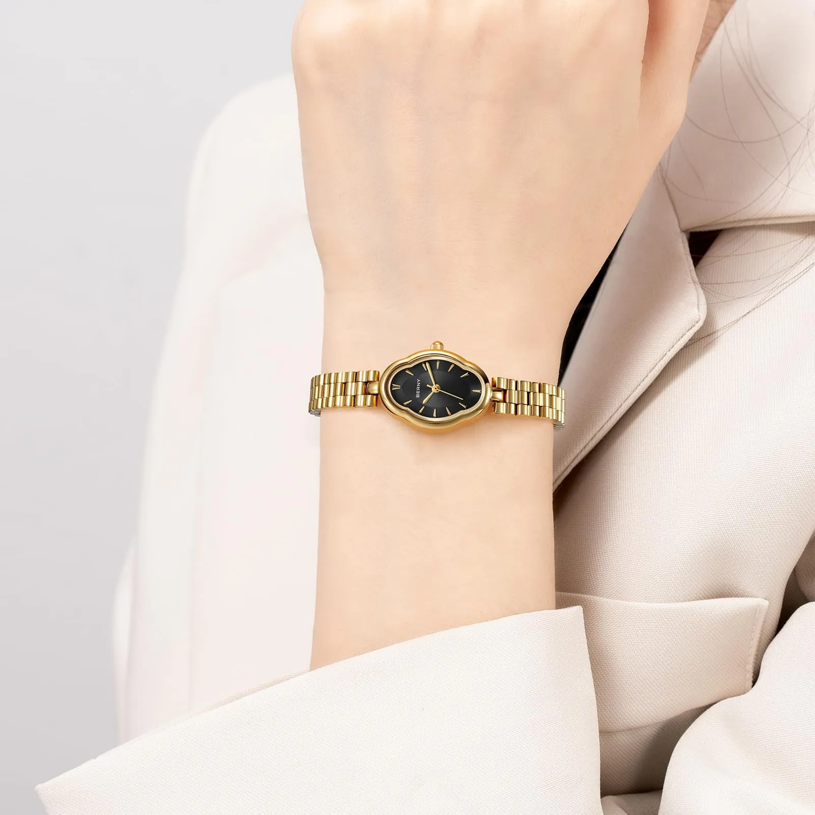 BERNY Orologio Oro per le Donne Vintage Donna Orologio al Quarzo 3ATM Impermeabile Moda Femminile Orologio Da Polso Di Lusso Orologi Da Braccialetto Idear Regalo per Ragazza - immagine 5