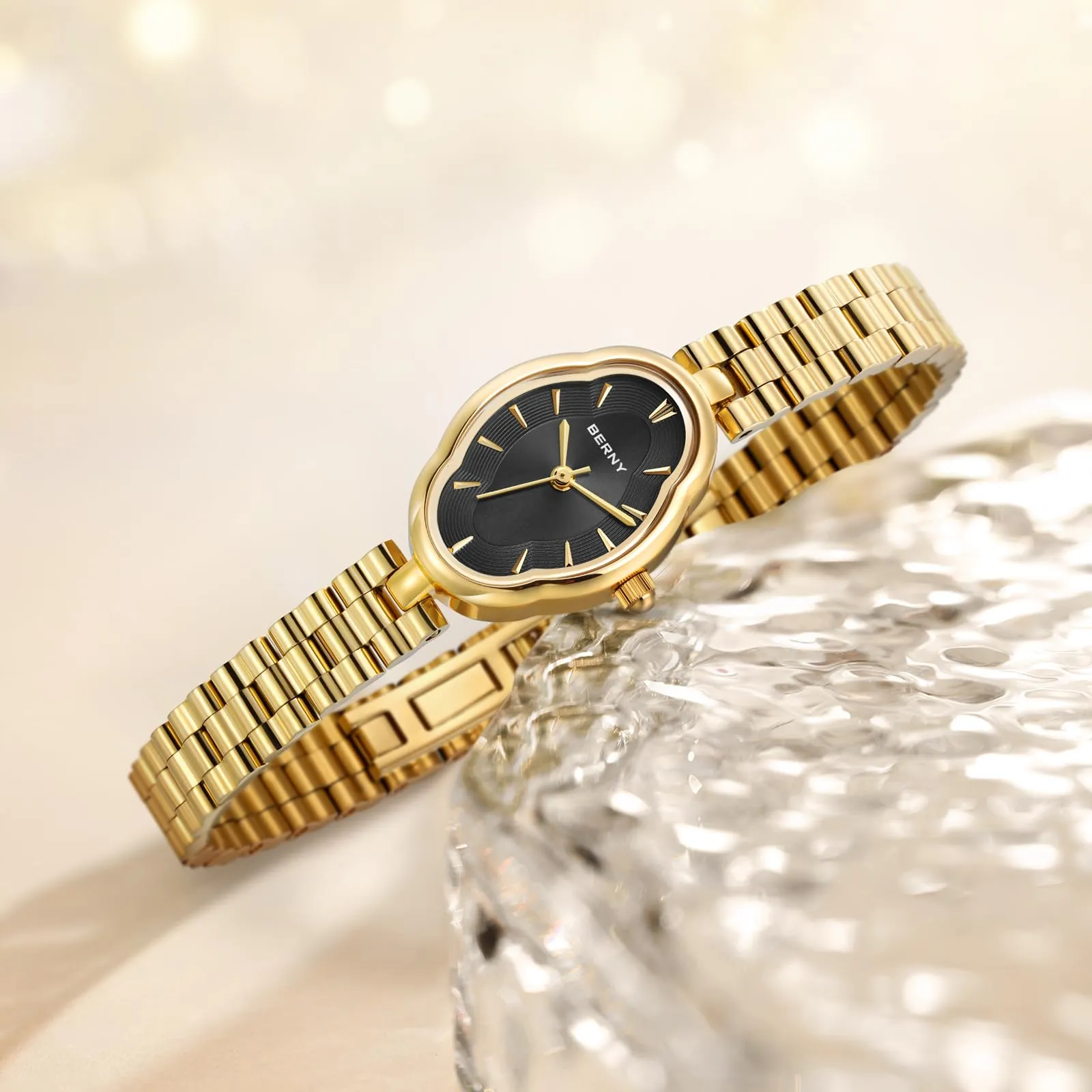 BERNY Orologio Oro per le Donne Vintage Donna Orologio al Quarzo 3ATM Impermeabile Moda Femminile Orologio Da Polso Di Lusso Orologi Da Braccialetto Idear Regalo per Ragazza - immagine 6