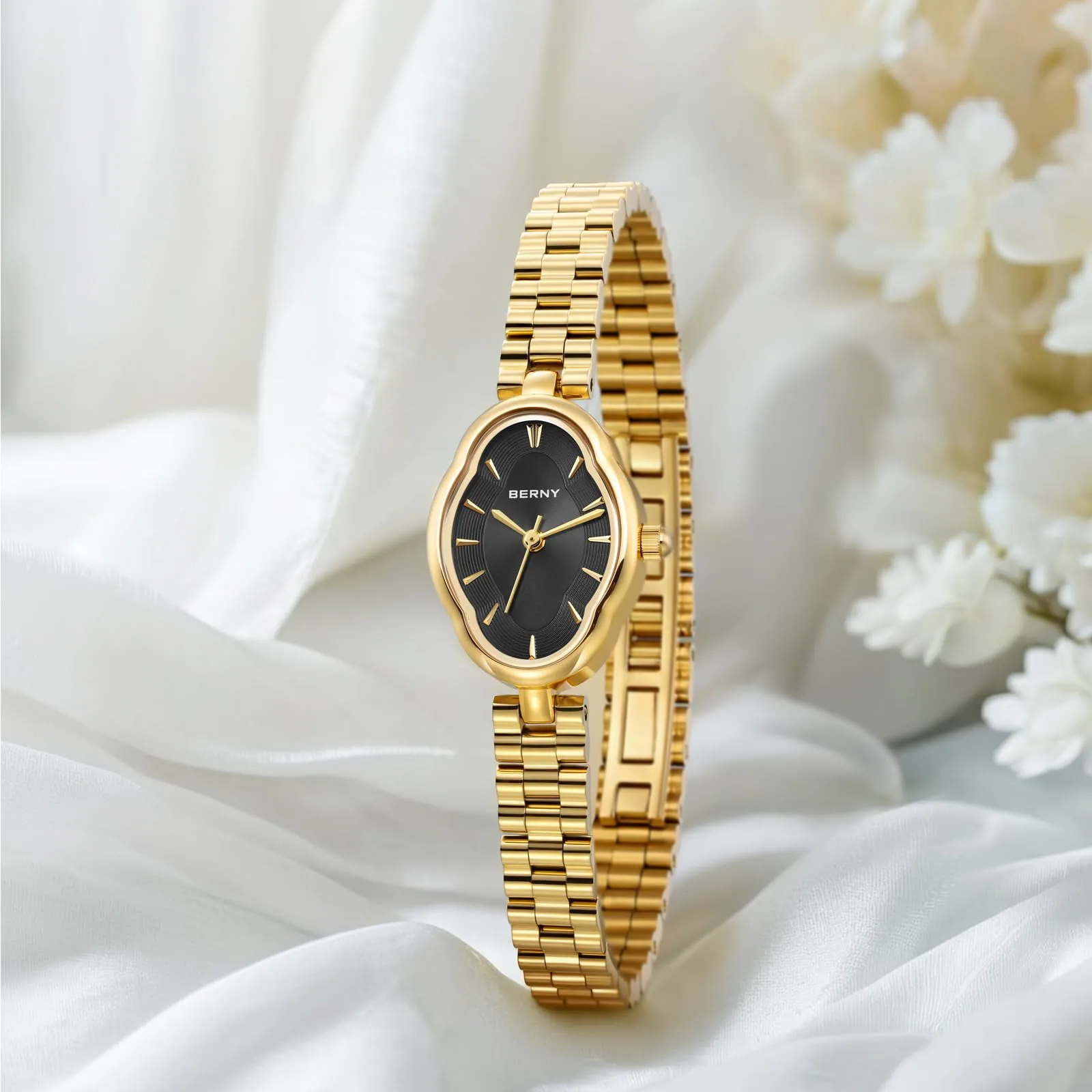 BERNY Orologio Oro per le Donne Vintage Donna Orologio al Quarzo 3ATM Impermeabile Moda Femminile Orologio Da Polso Di Lusso Orologi Da Braccialetto Idear Regalo per Ragazza - immagine 7