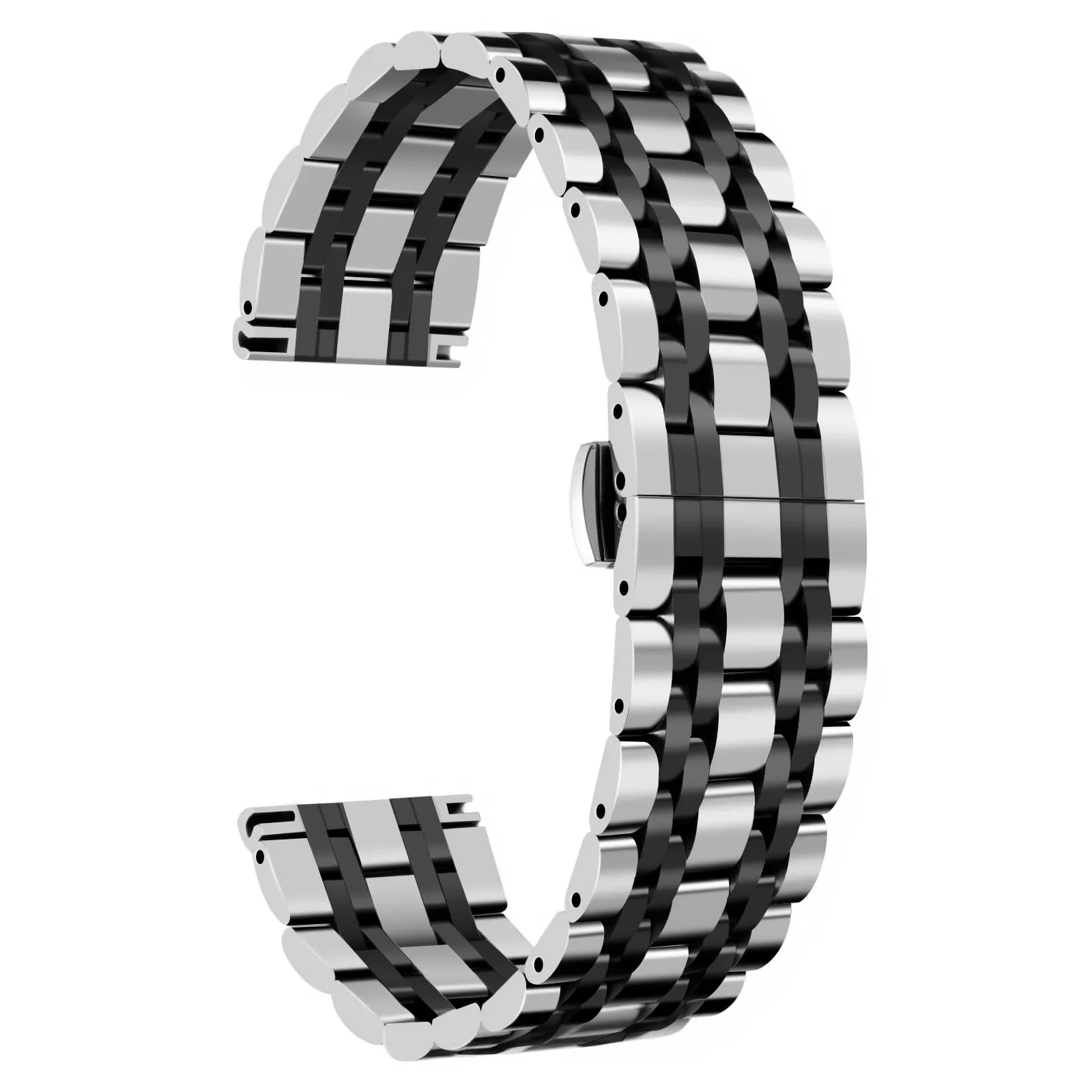 BINLUN Cinturino Per Orologi in Acciaio 12mm 13mm 14mm 15mm 16mm 17mm 18mm 19mm 20mm 21mm 22mm 23mm 24mm Metallo Cinturino di Ricambio Per Smartwatch Per Donne Uomo 7 Colori (24mm,Argento-nero) - immagine 1