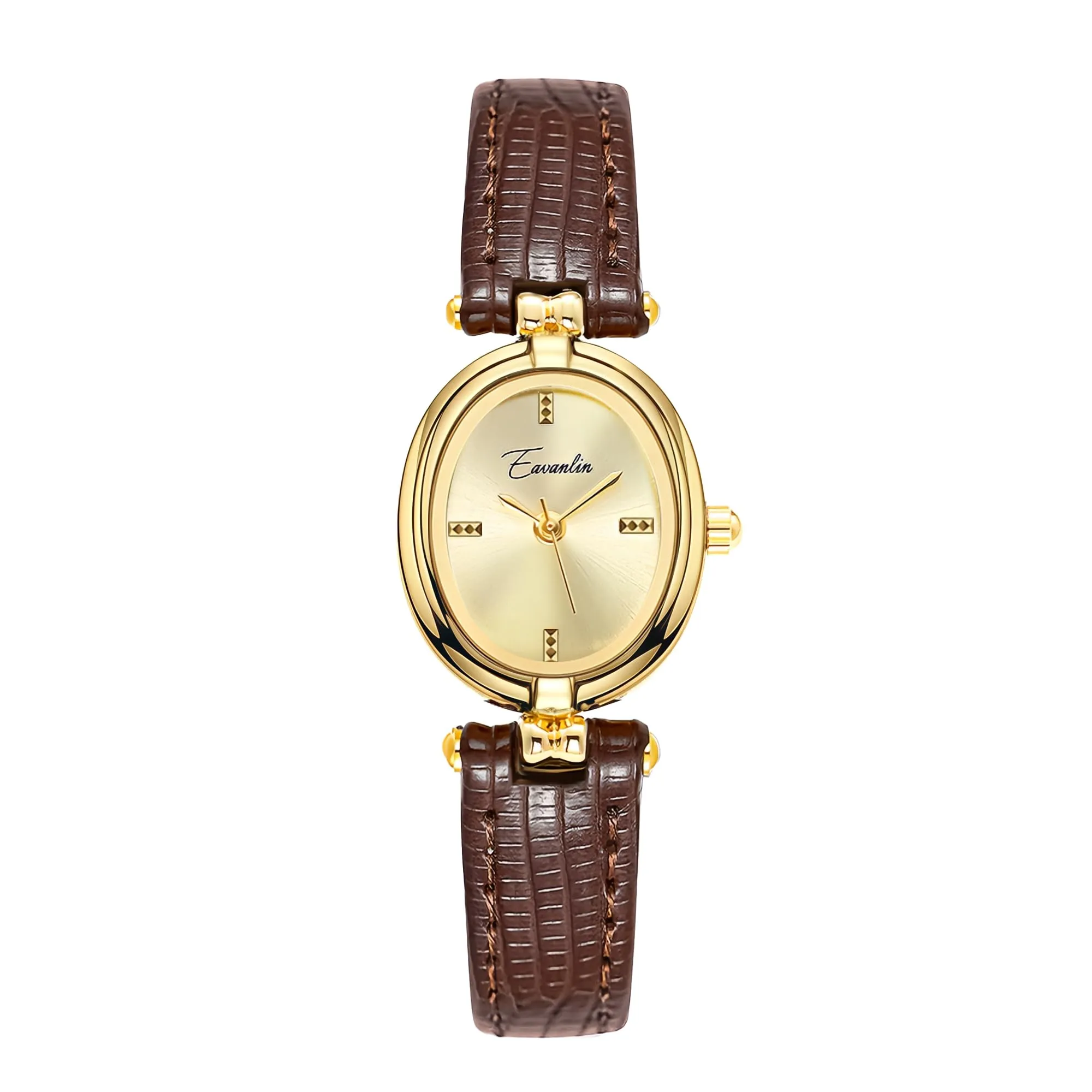 Orologio da polso da donna, alla moda, piccolo, ovale, al quarzo, vintage, con cinturino in pelle, impermeabile, di lusso, casual, marrone, nero, Marrone, Moda, Vintage, Lusso - immagine 1