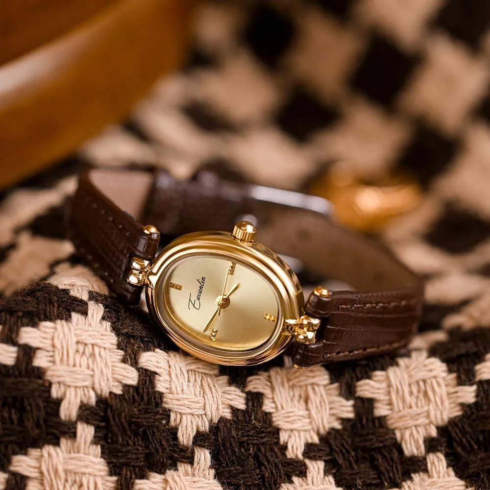 Orologio da polso da donna, alla moda, piccolo, ovale, al quarzo, vintage, con cinturino in pelle, impermeabile, di lusso, casual, marrone, nero, Marrone, Moda, Vintage, Lusso - immagine 2