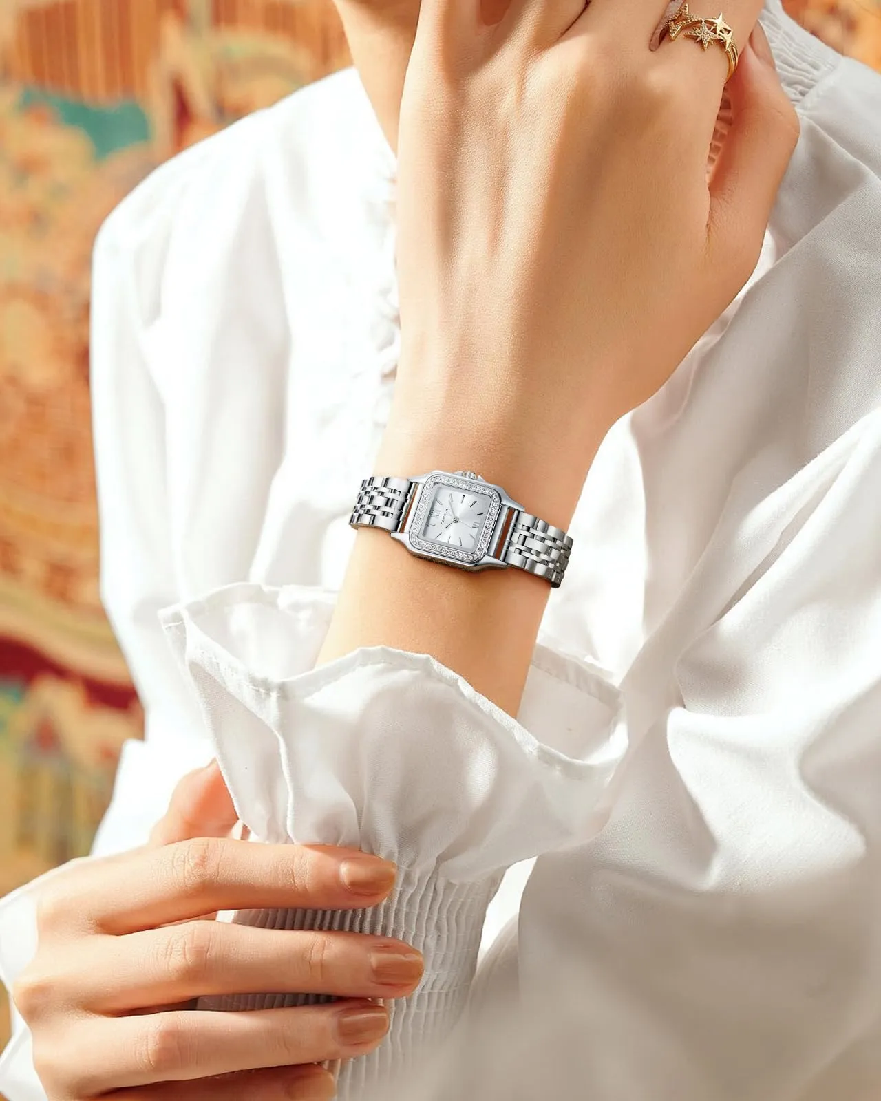 CIVO Orologio da Donna Argento Elegante: Rettangolare Orologi da Polso Acciaio Inossidabile Cinturino - Orologio Analogico Quarzo Regalo - immagine 4