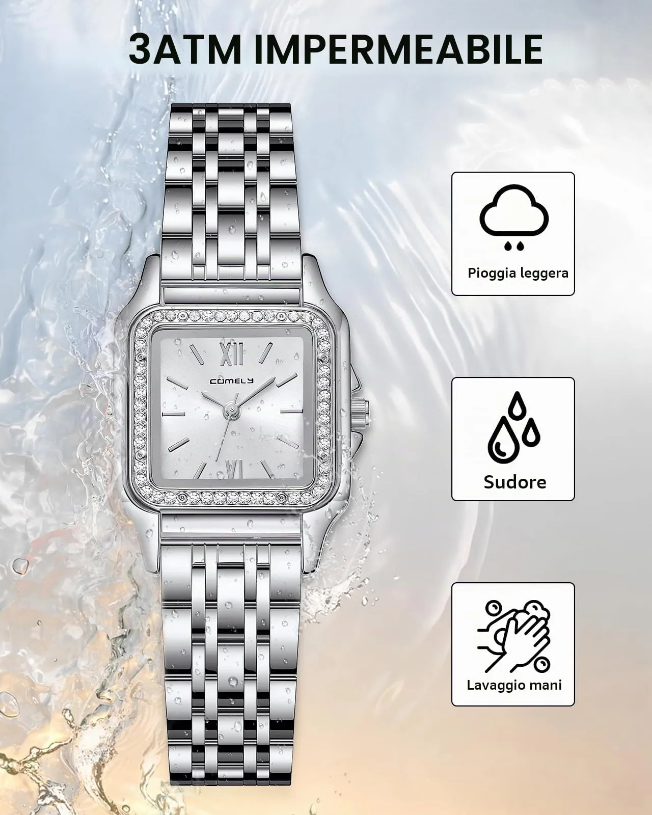 CIVO Orologio da Donna Argento Elegante: Rettangolare Orologi da Polso Acciaio Inossidabile Cinturino - Orologio Analogico Quarzo Regalo - immagine 5