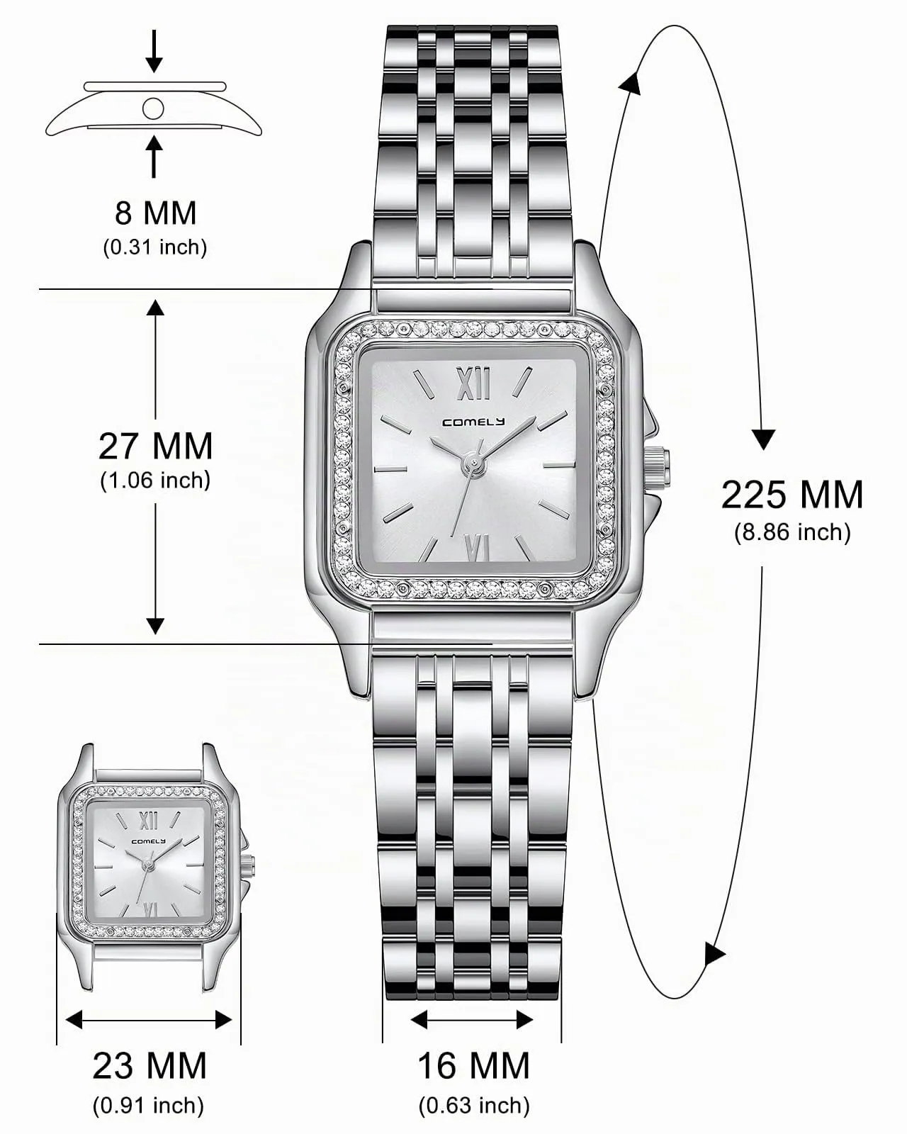 CIVO Orologio da Donna Argento Elegante: Rettangolare Orologi da Polso Acciaio Inossidabile Cinturino - Orologio Analogico Quarzo Regalo - immagine 6