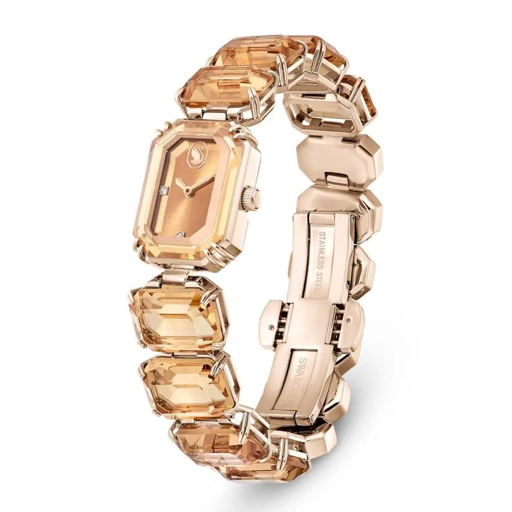 Swarovski Orologio, con Cristalli Marroni, Taglio Octagon, Meccanismo al Quarzo, Impermeabile Fino a 50 m, Placcatura in Tonalità Champagne Dorato, 23 x 17 mm, 8 mm, 12,5-19 cm, 1,4 cm - immagine 2