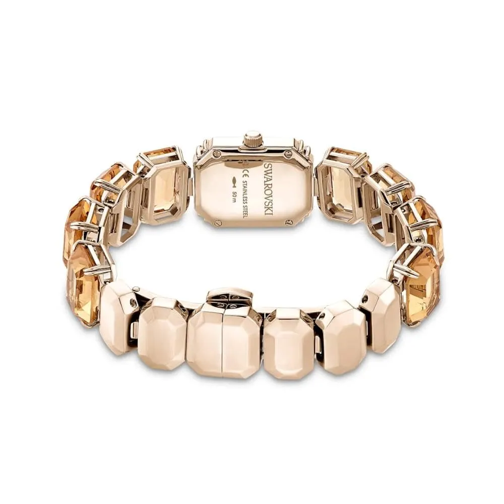 Swarovski Orologio, con Cristalli Marroni, Taglio Octagon, Meccanismo al Quarzo, Impermeabile Fino a 50 m, Placcatura in Tonalità Champagne Dorato, 23 x 17 mm, 8 mm, 12,5-19 cm, 1,4 cm - immagine 3