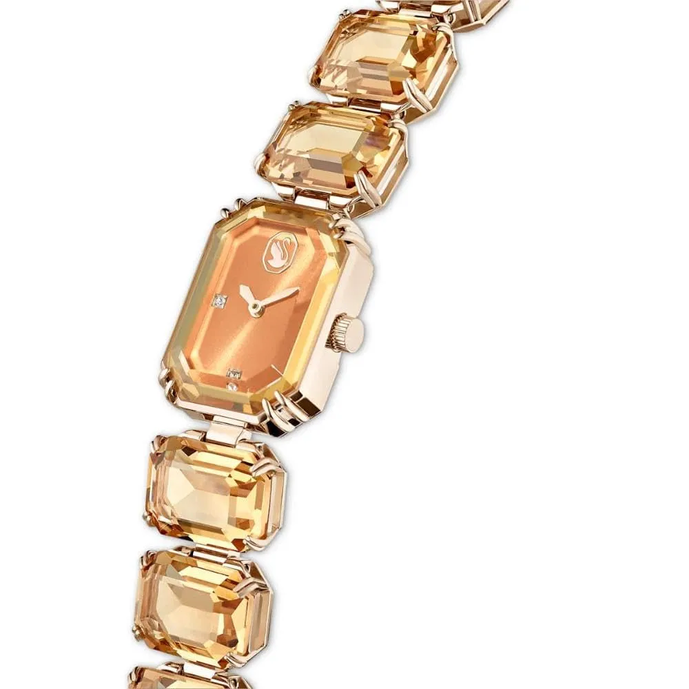 Swarovski Orologio, con Cristalli Marroni, Taglio Octagon, Meccanismo al Quarzo, Impermeabile Fino a 50 m, Placcatura in Tonalità Champagne Dorato, 23 x 17 mm, 8 mm, 12,5-19 cm, 1,4 cm - immagine 4