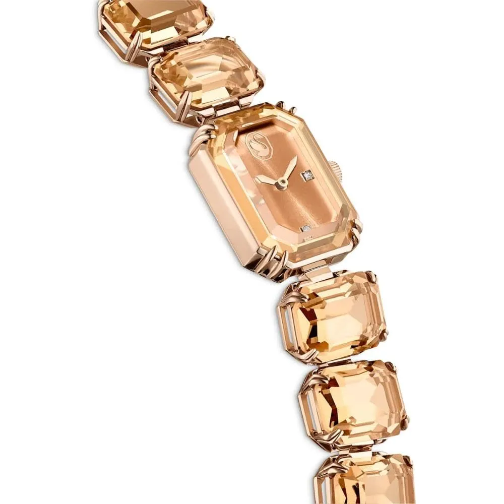 Swarovski Orologio, con Cristalli Marroni, Taglio Octagon, Meccanismo al Quarzo, Impermeabile Fino a 50 m, Placcatura in Tonalità Champagne Dorato, 23 x 17 mm, 8 mm, 12,5-19 cm, 1,4 cm - immagine 5