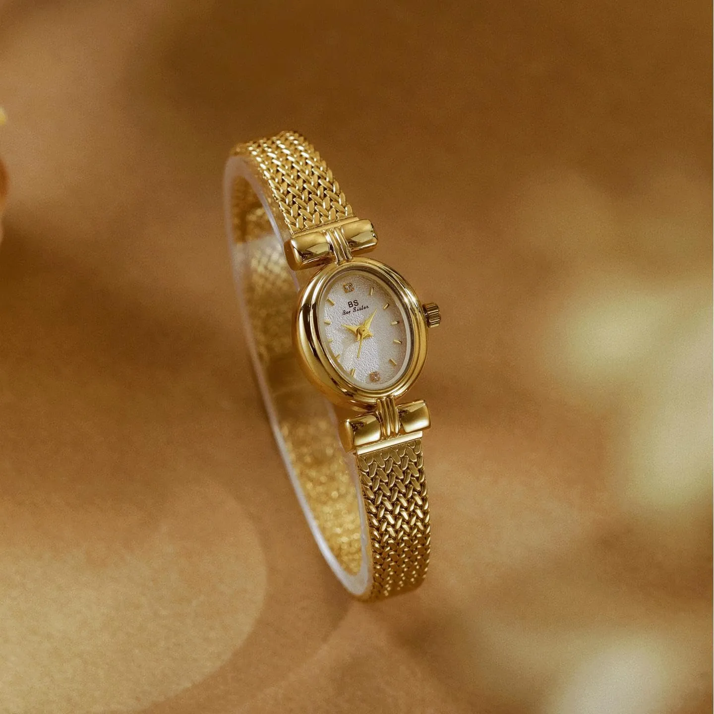 CARLIEN Orologio da donna alla moda, piccolo, in oro, con quadrante ovale al quarzo, cinturino in pelle vintage, impermeabile, lusso, casual, bracciale da donna, marrone, nero, Oro bianco - immagine 3