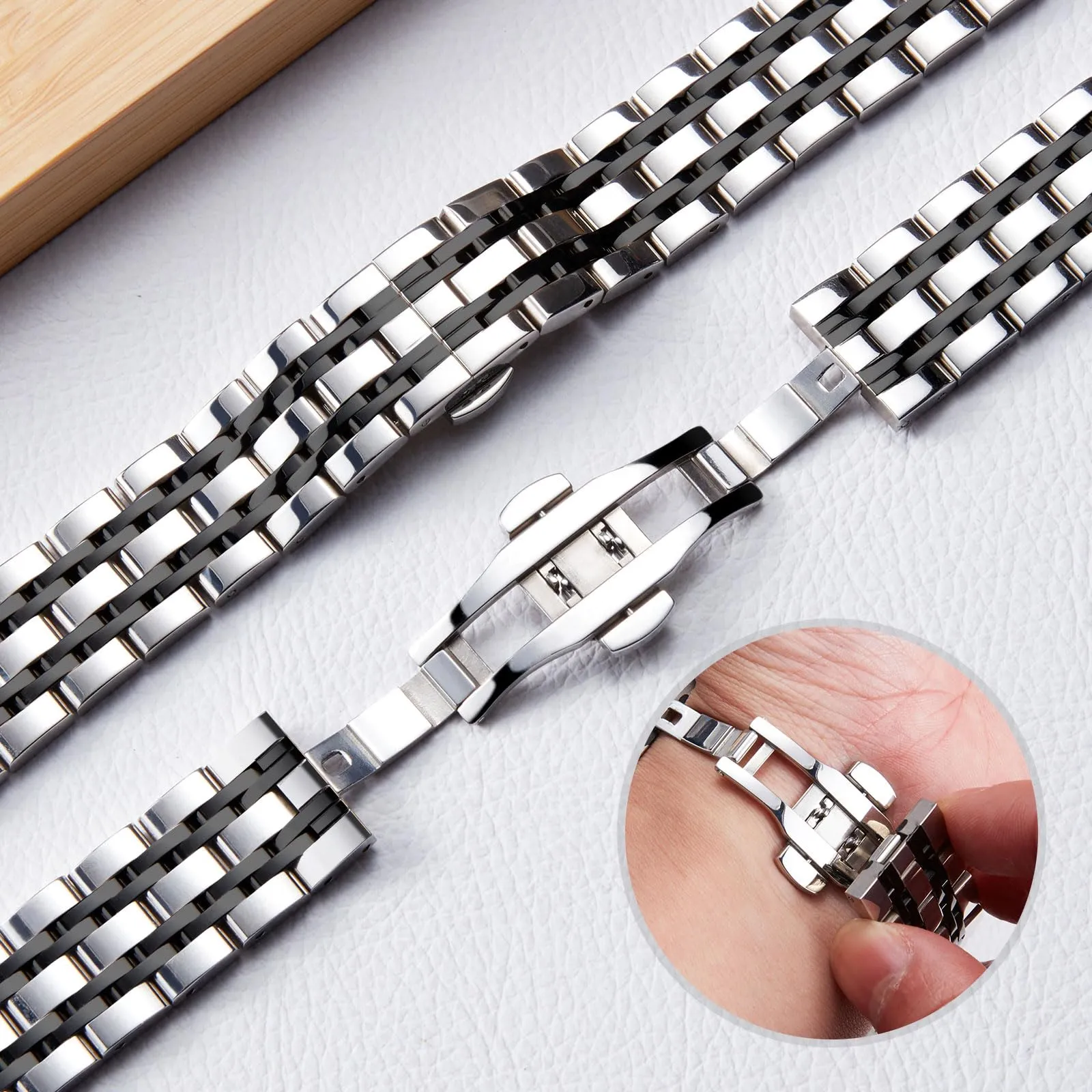 BINLUN Cinturino Per Orologi in Acciaio 12mm 13mm 14mm 15mm 16mm 17mm 18mm 19mm 20mm 21mm 22mm 23mm 24mm Metallo Cinturino di Ricambio Per Smartwatch Per Donne Uomo 7 Colori (23mm,Argento-nero) - immagine 2