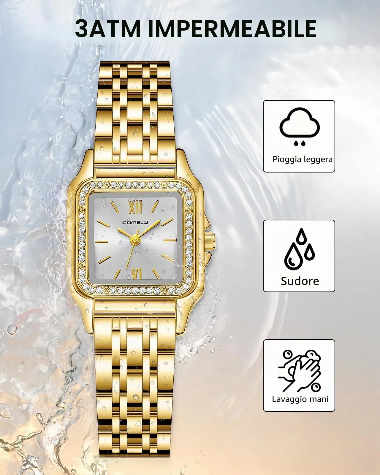 CIVO Orologio da Donna Oro Elegante: Rettangolare Orologi da Polso Acciaio Inossidabile Cinturino - Orologio Quarzo Analogico Regalo - immagine 6