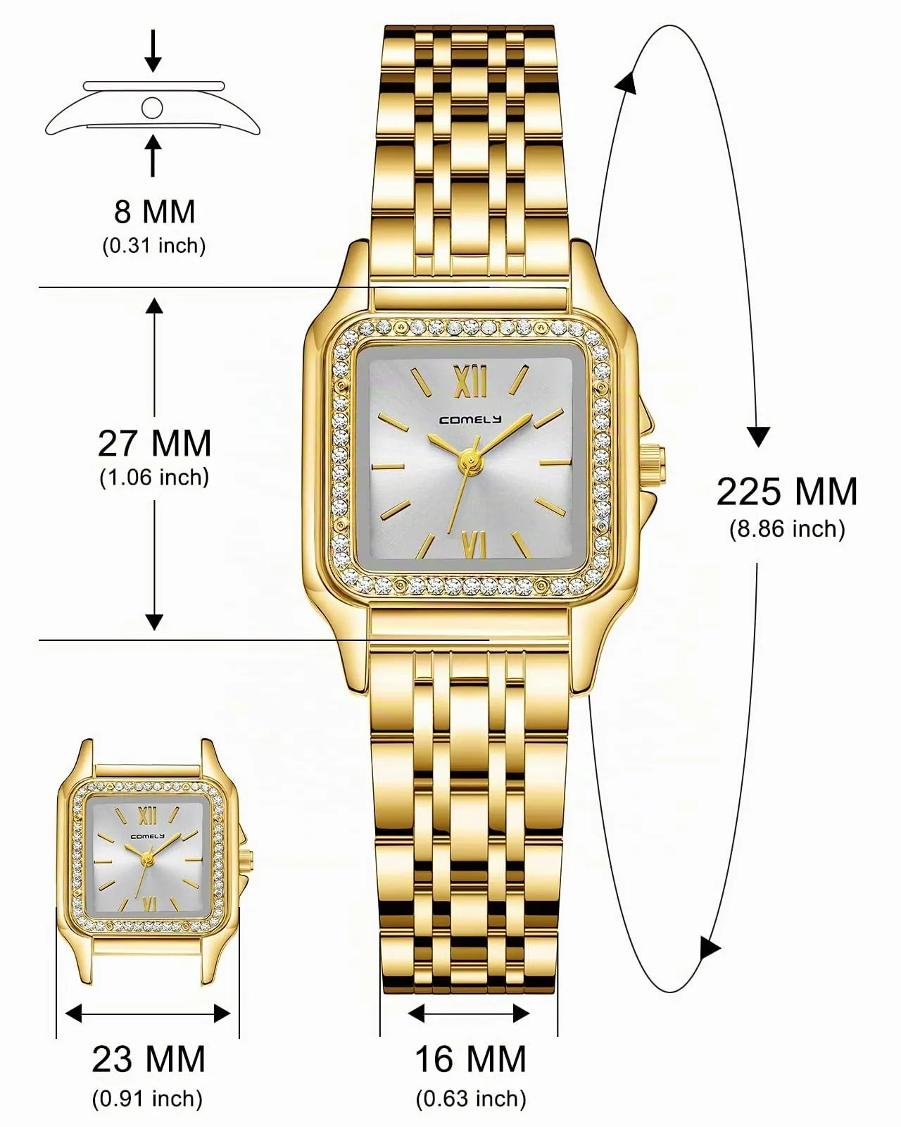 CIVO Orologio da Donna Oro Elegante: Rettangolare Orologi da Polso Acciaio Inossidabile Cinturino - Orologio Quarzo Analogico Regalo - immagine 7