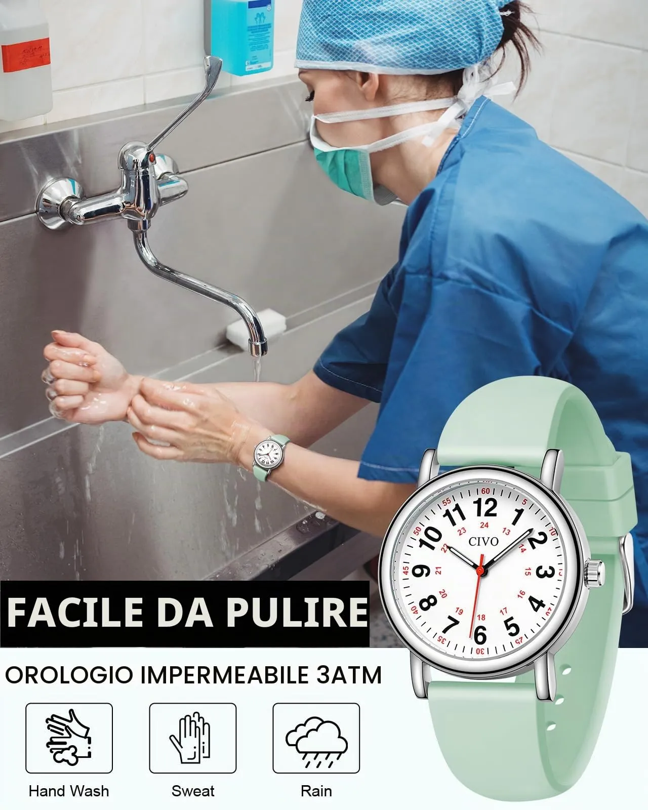 CIVO Orologio Impermeabile Donna Uomo: Analogico Scala 12/24 Ore con Secondi - Orologi da Polso Quarzo Luminoso - Regalo per Studente di Medicina Unisex - immagine 2