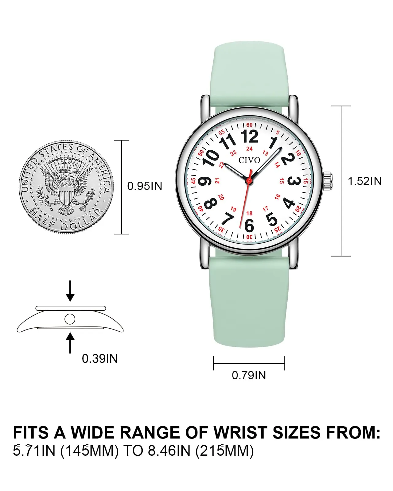 CIVO Orologio Impermeabile Donna Uomo: Analogico Scala 12/24 Ore con Secondi - Orologi da Polso Quarzo Luminoso - Regalo per Studente di Medicina Unisex - immagine 7