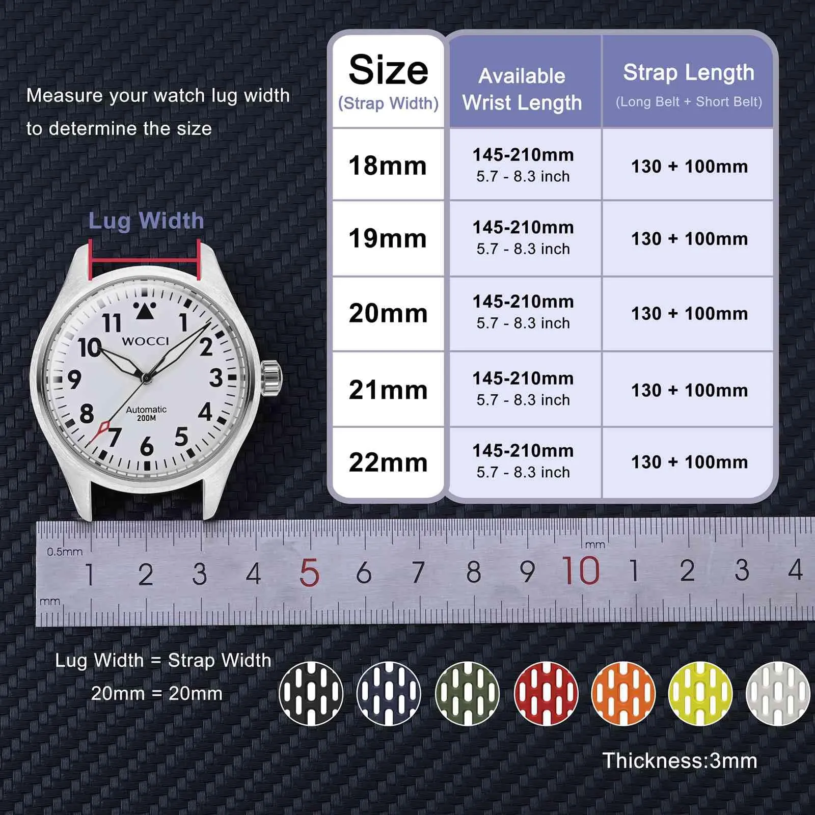WOCCI 20mm Traspirante Traforato Cinturino in Silicone, Sgancio Rapido, Orologio Cinturini di Ricambio per Uomo Donna (Arancia) - immagine 5