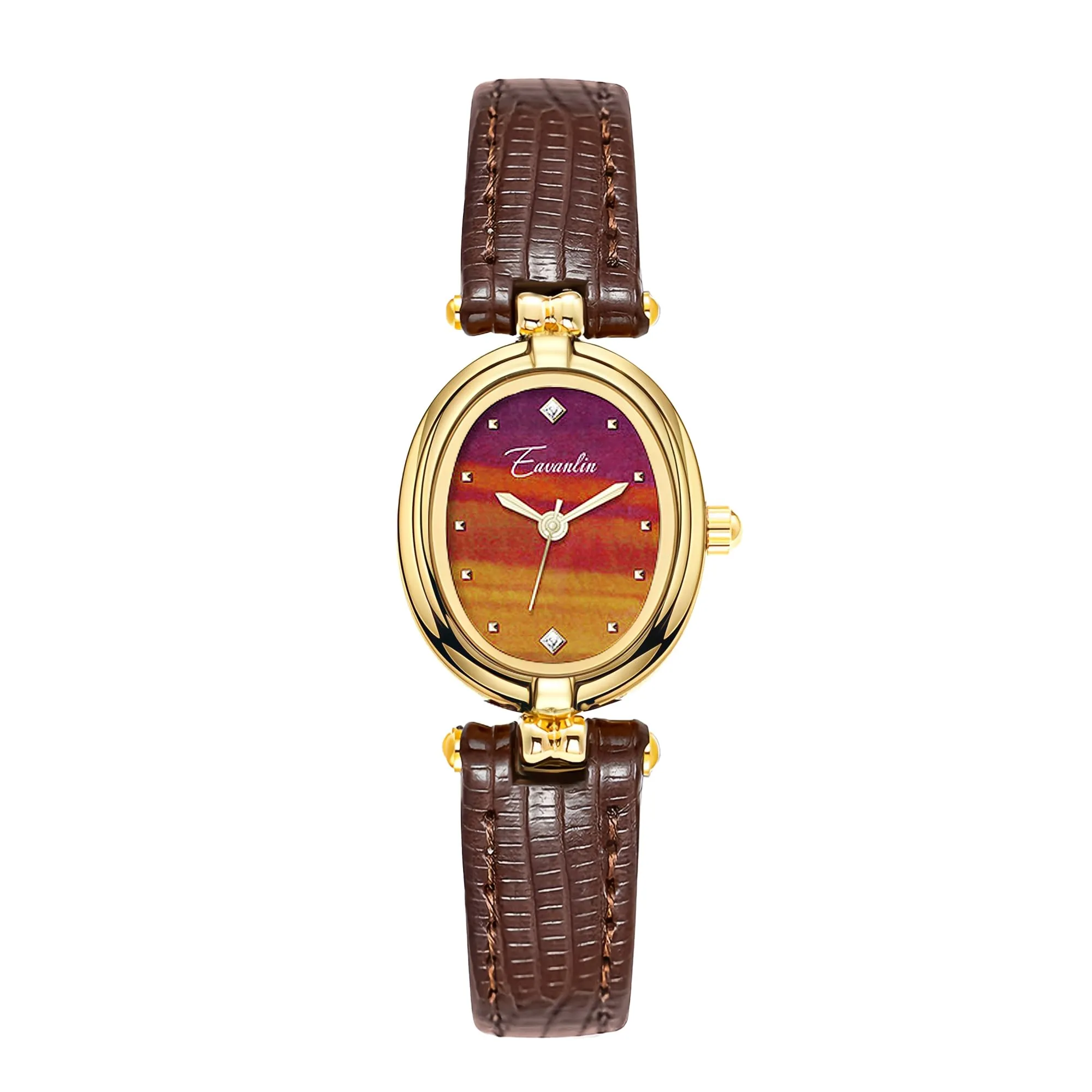 CARLIEN Orologi da donna alla moda, piccoli, in oro, con quadrante ovale al quarzo, cinturino in pelle vintage, impermeabili, di lusso, casual, bracciale da donna, marrone nero - immagine 1