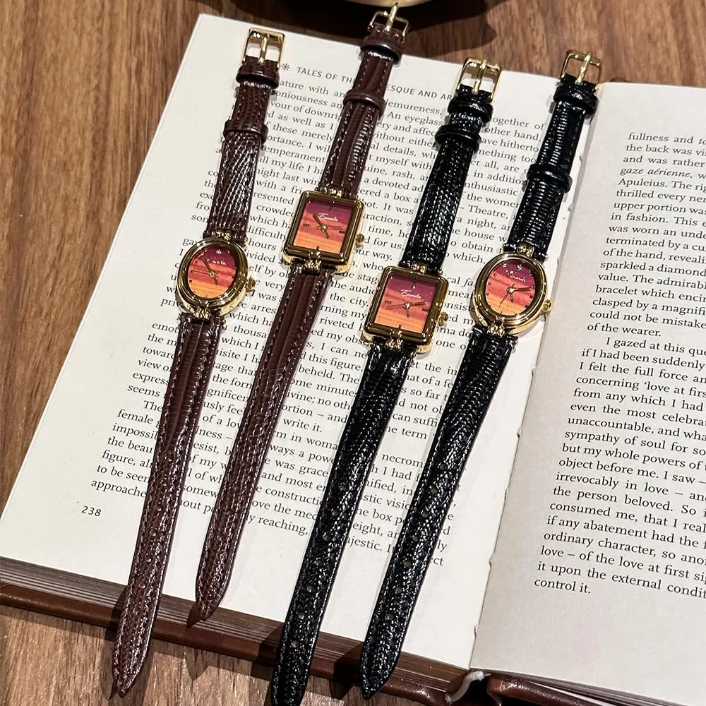 CARLIEN Orologio da donna alla moda, piccolo, in oro, con quadrante ovale al quarzo, cinturino in pelle vintage, impermeabile, lusso, casual, bracciale da donna, marrone, nero, X nero. - immagine 6