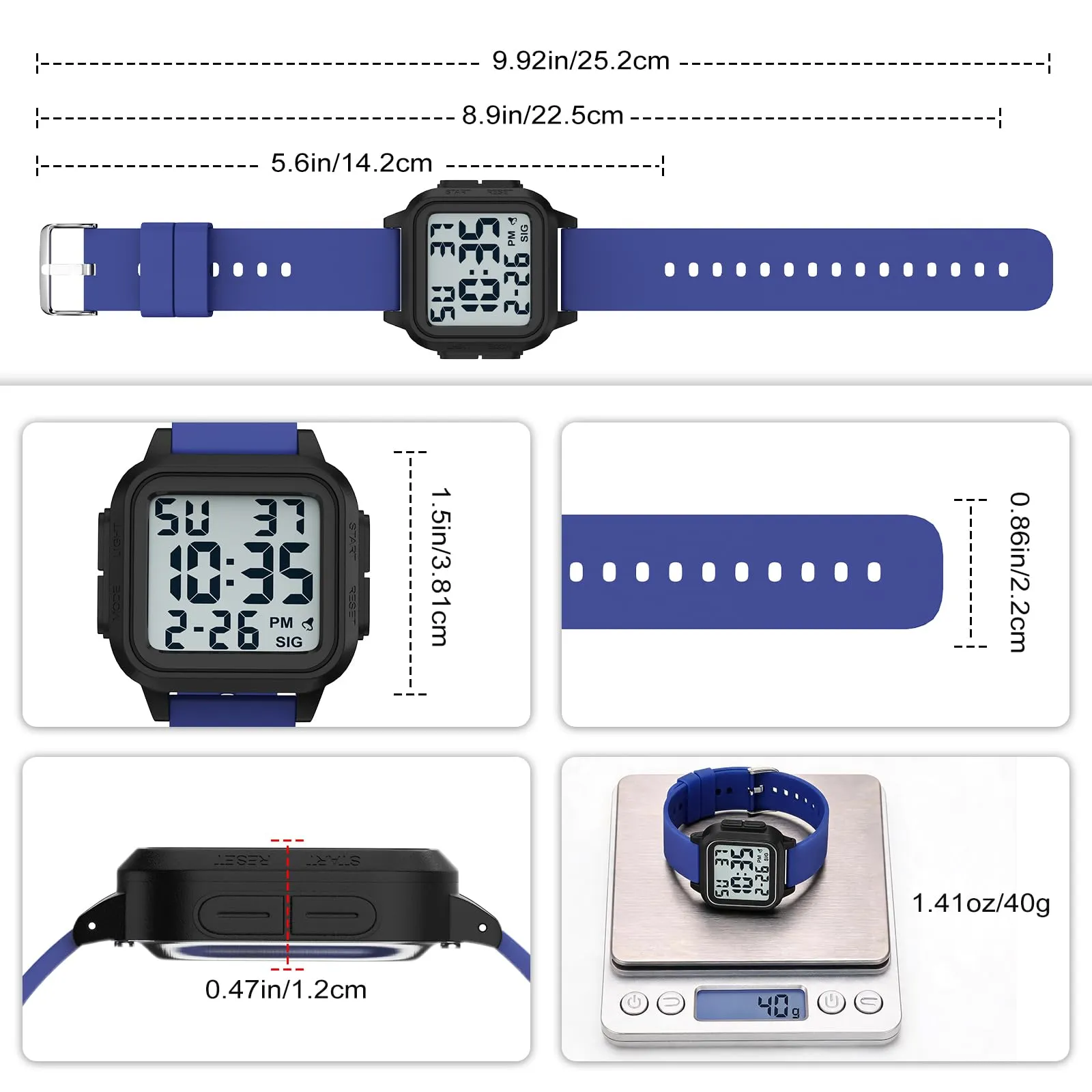 DTKID Orologio Sportivo Digitale Unisex, LED, Sveglia, Cronometro (Blu) - immagine 8