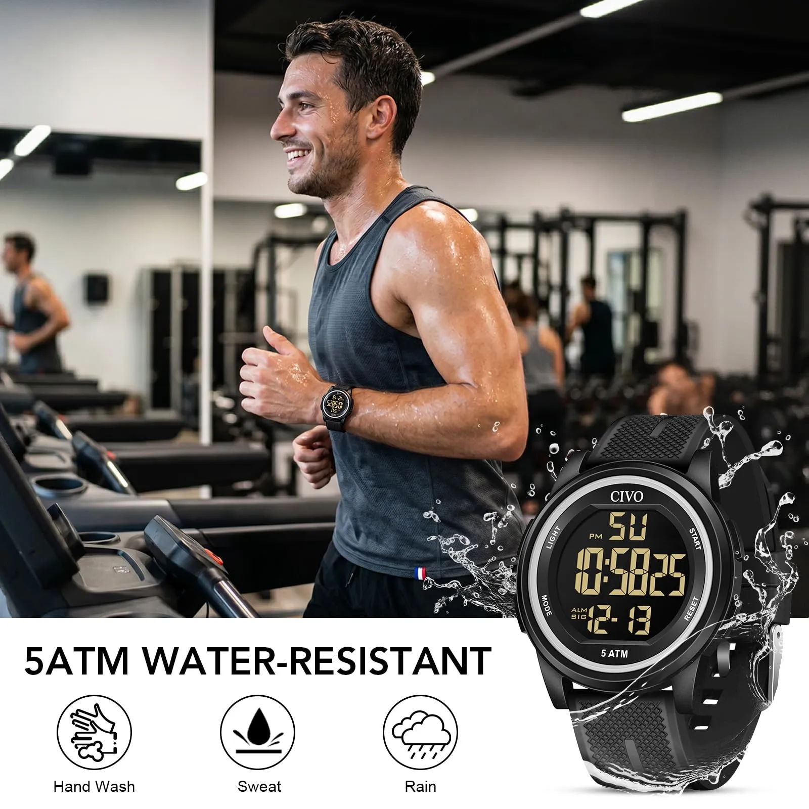 CIVO Orologio Uomo Digitale Sportivo: Impermeabile Ultra Sottile con LED - immagine 2