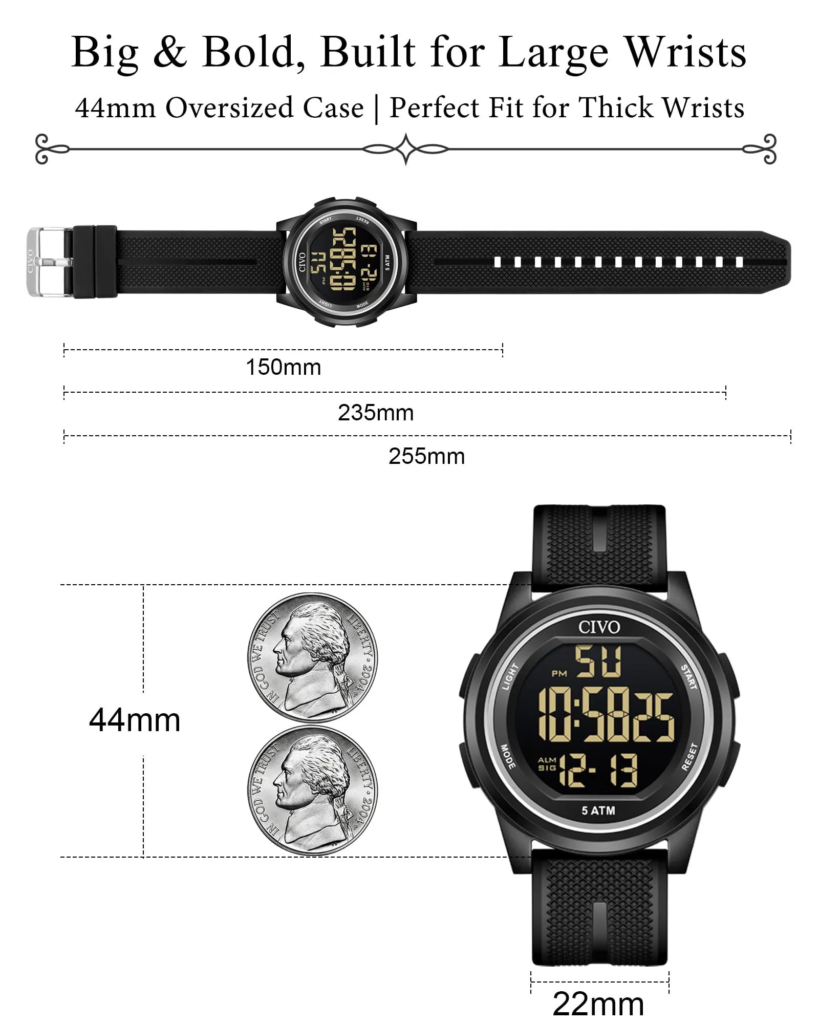 CIVO Orologio Uomo Digitale Sportivo: Impermeabile Ultra Sottile con LED - immagine 7