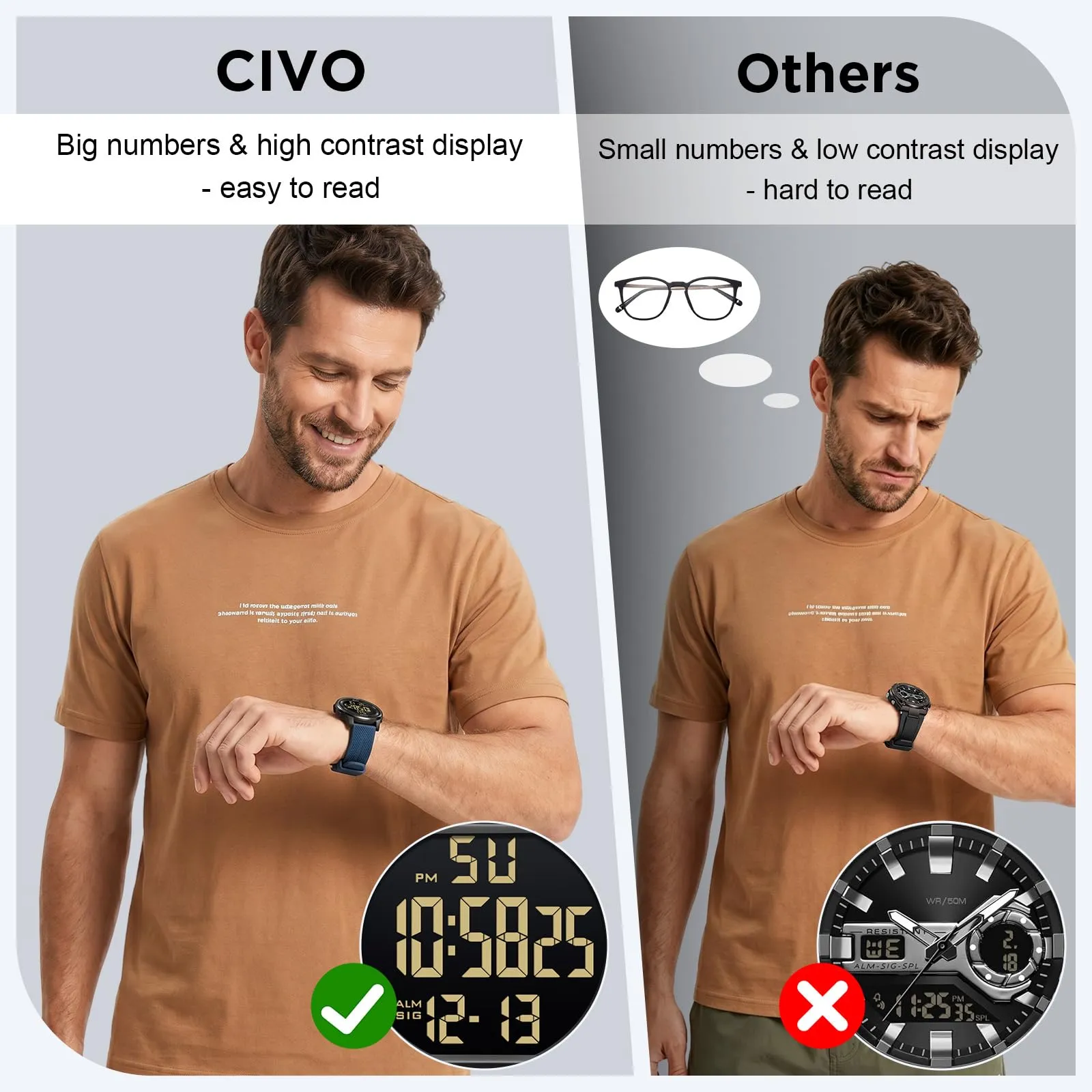 CIVO Orologio Uomo Sportivo Digitale: Impermeabile Ultra Sottile con LED - immagine 3