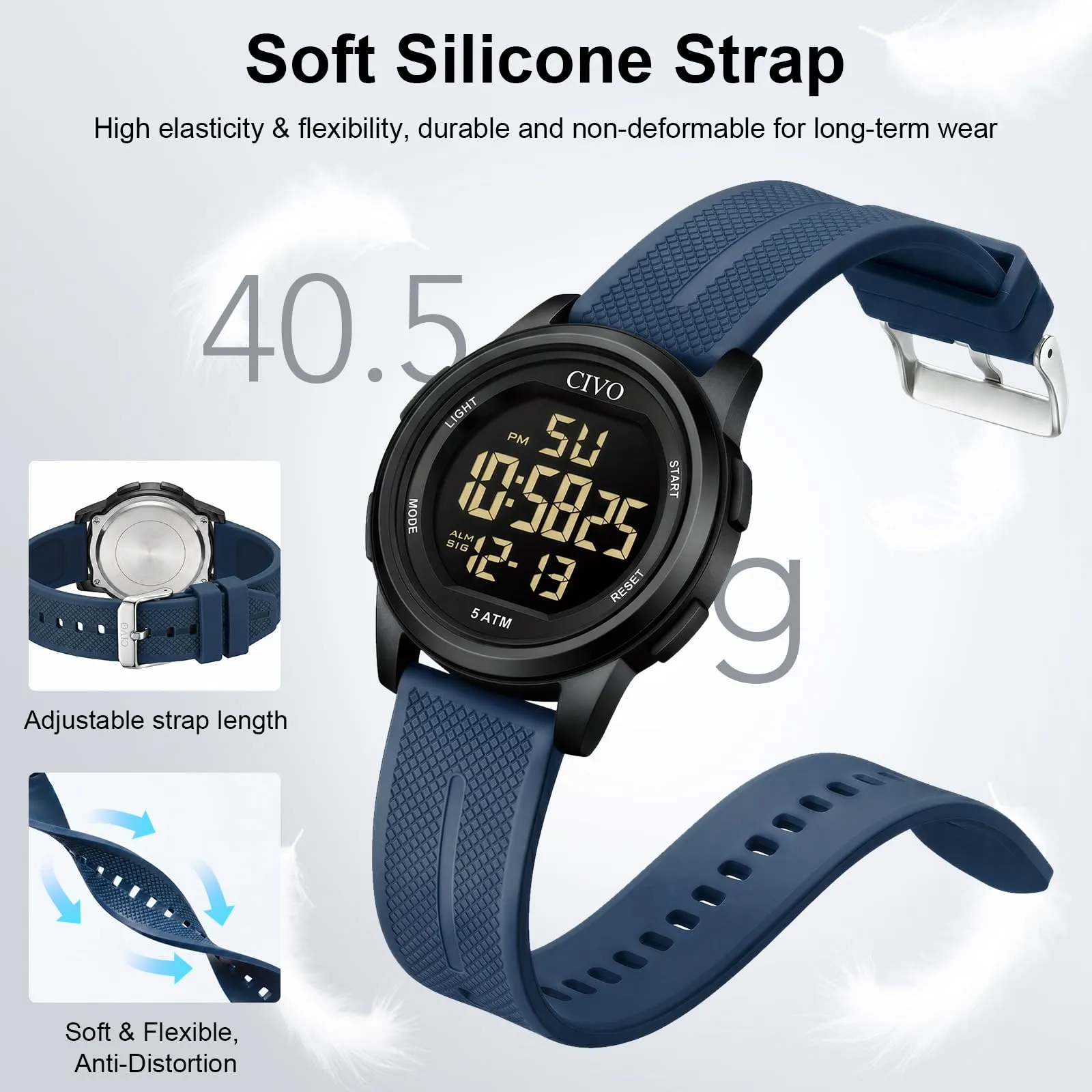 CIVO Orologio Uomo Sportivo Digitale: Impermeabile Ultra Sottile con LED - immagine 6