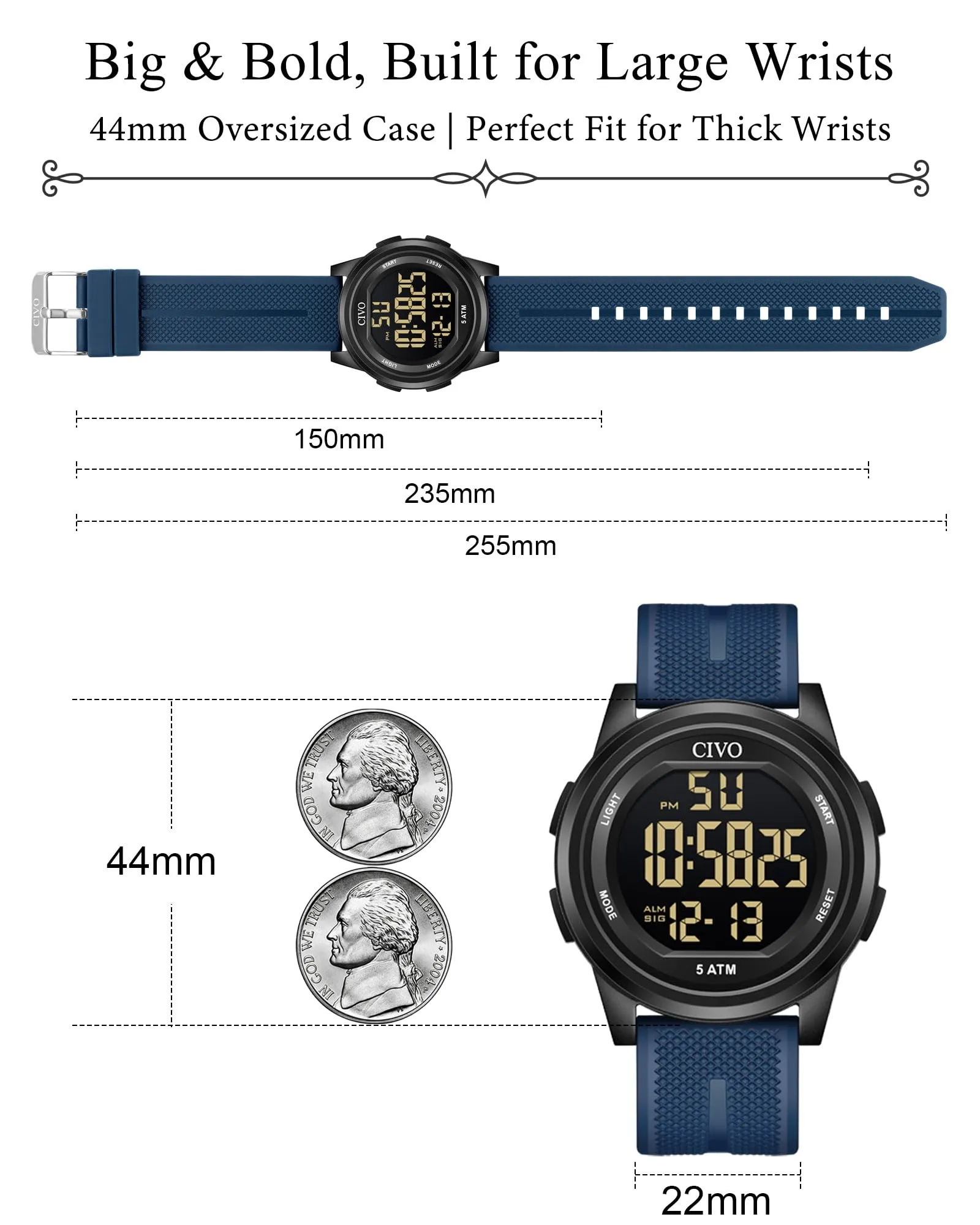 CIVO Orologio Uomo Sportivo Digitale: Impermeabile Ultra Sottile con LED - immagine 7