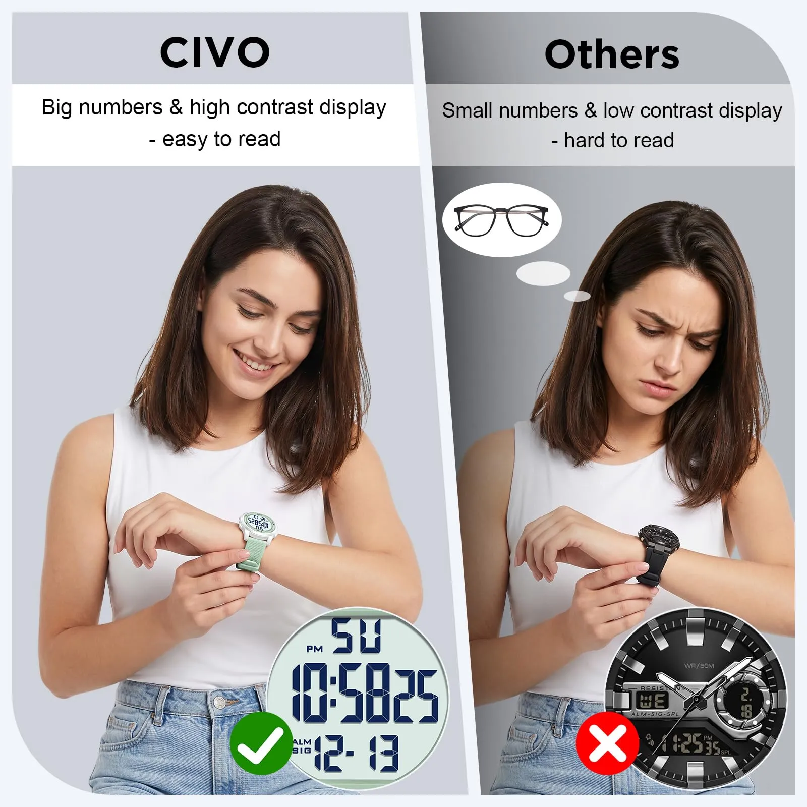 CIVO Orologio Donna Sportivo Digitale: Impermeabile Ultra Sottile con LED - immagine 3