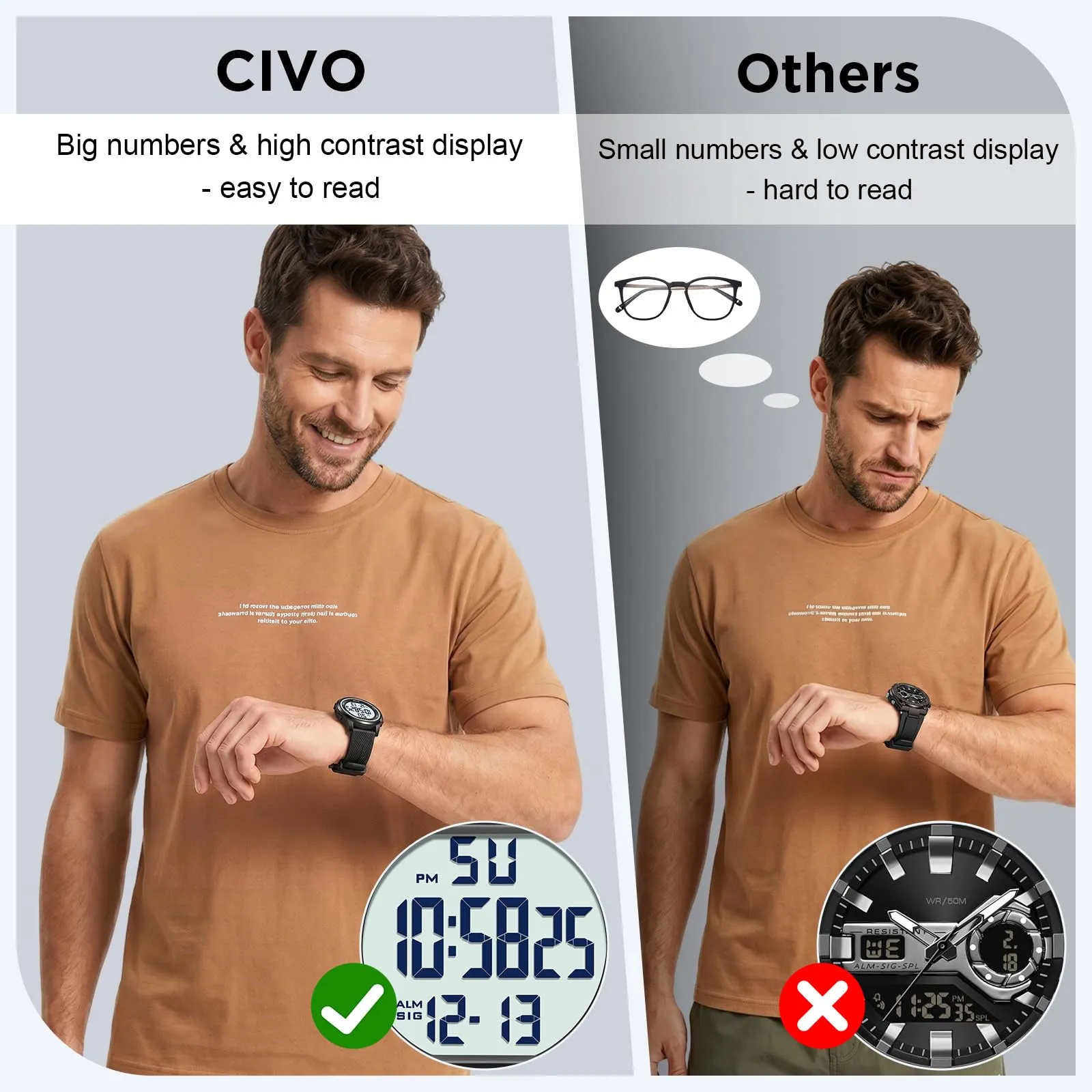 CIVO Orologio Uomo Digitale Sportivo: Ultra Sottile Impermeabile con LED - immagine 5