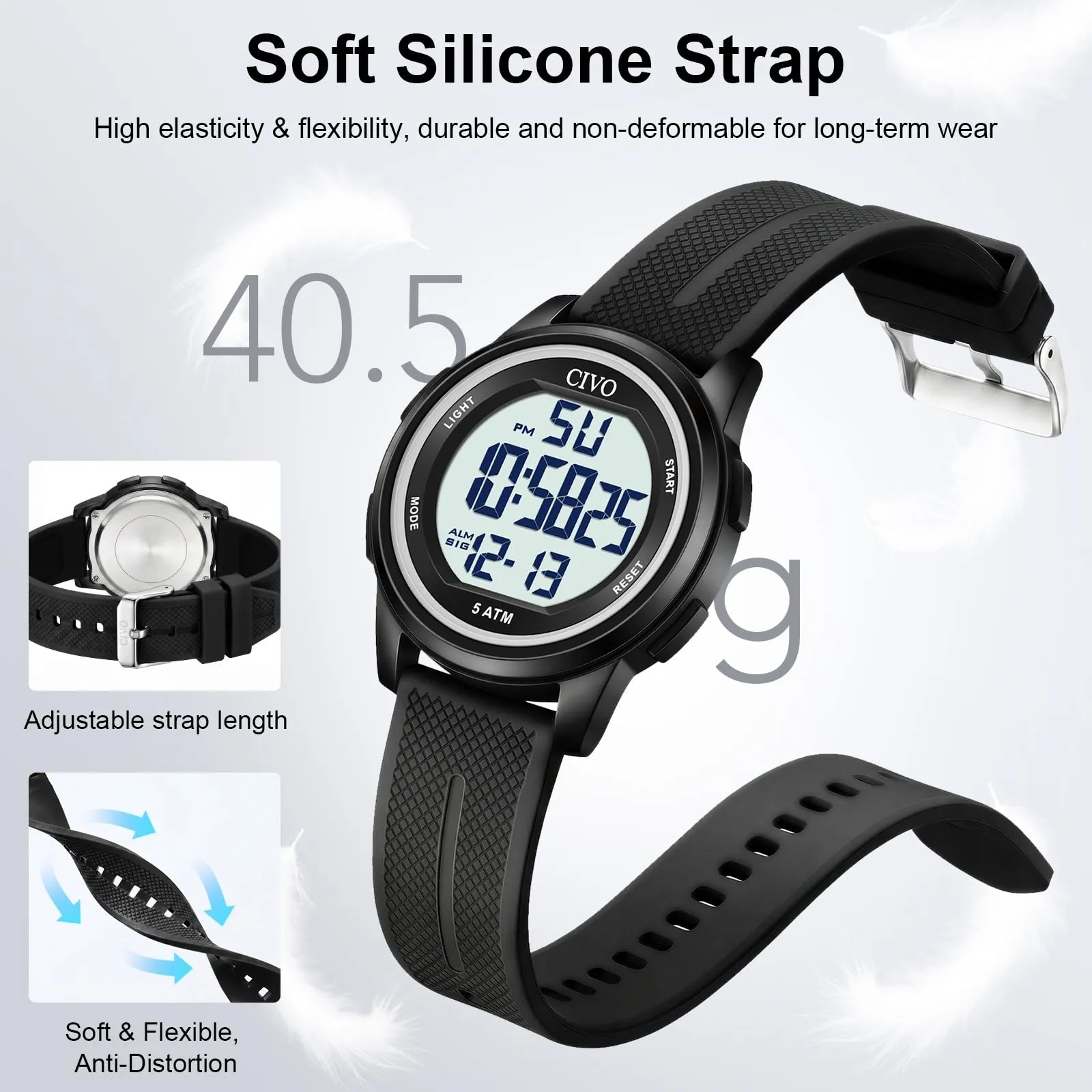 CIVO Orologio Uomo Digitale Sportivo: Ultra Sottile Impermeabile con LED - immagine 6
