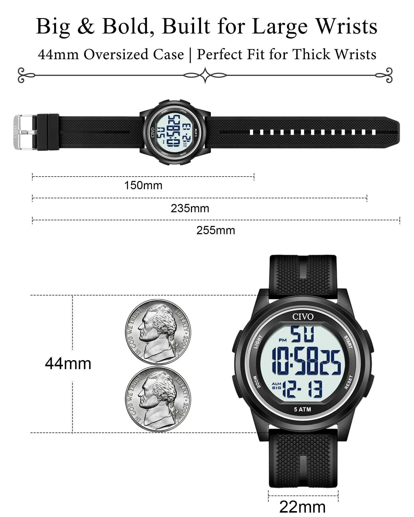 CIVO Orologio Uomo Digitale Sportivo: Ultra Sottile Impermeabile con LED - immagine 7