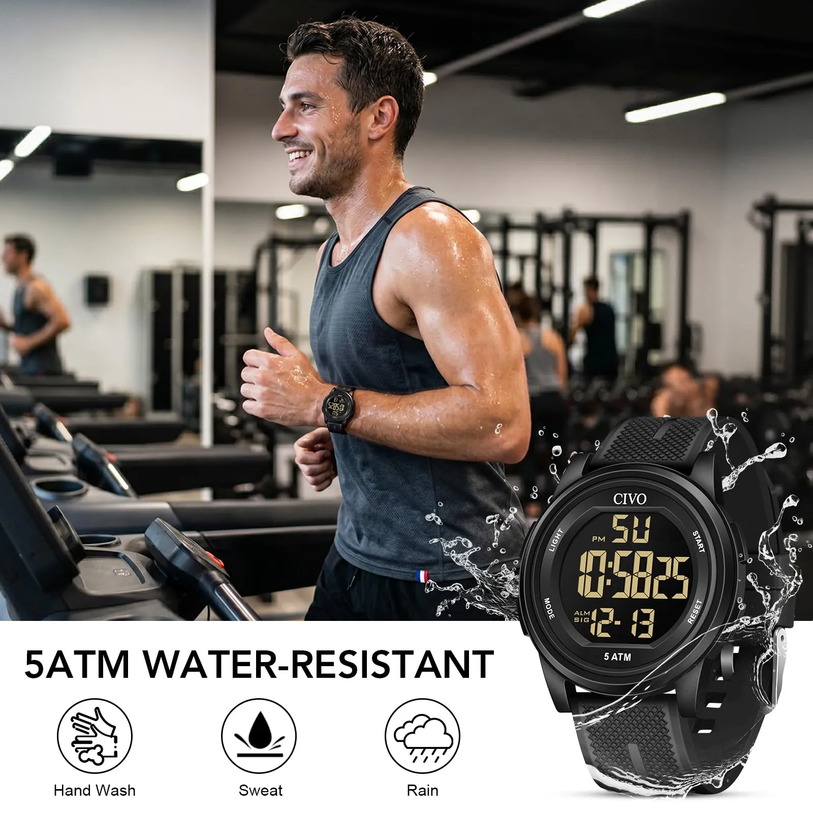 CIVO Orologio Uomo Sportivo Digitale: Impermeabile Ultra Sottile con LED - immagine 2