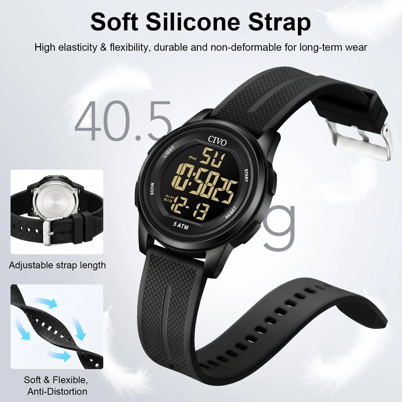 CIVO Orologio Uomo Sportivo Digitale: Impermeabile Ultra Sottile con LED - immagine 6