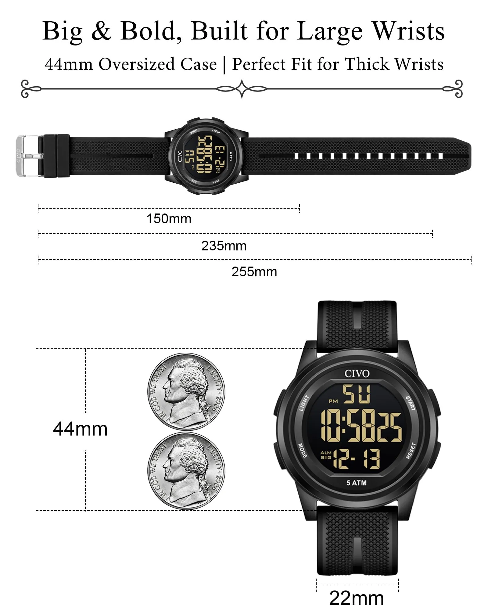 CIVO Orologio Uomo Sportivo Digitale: Impermeabile Ultra Sottile con LED - immagine 7