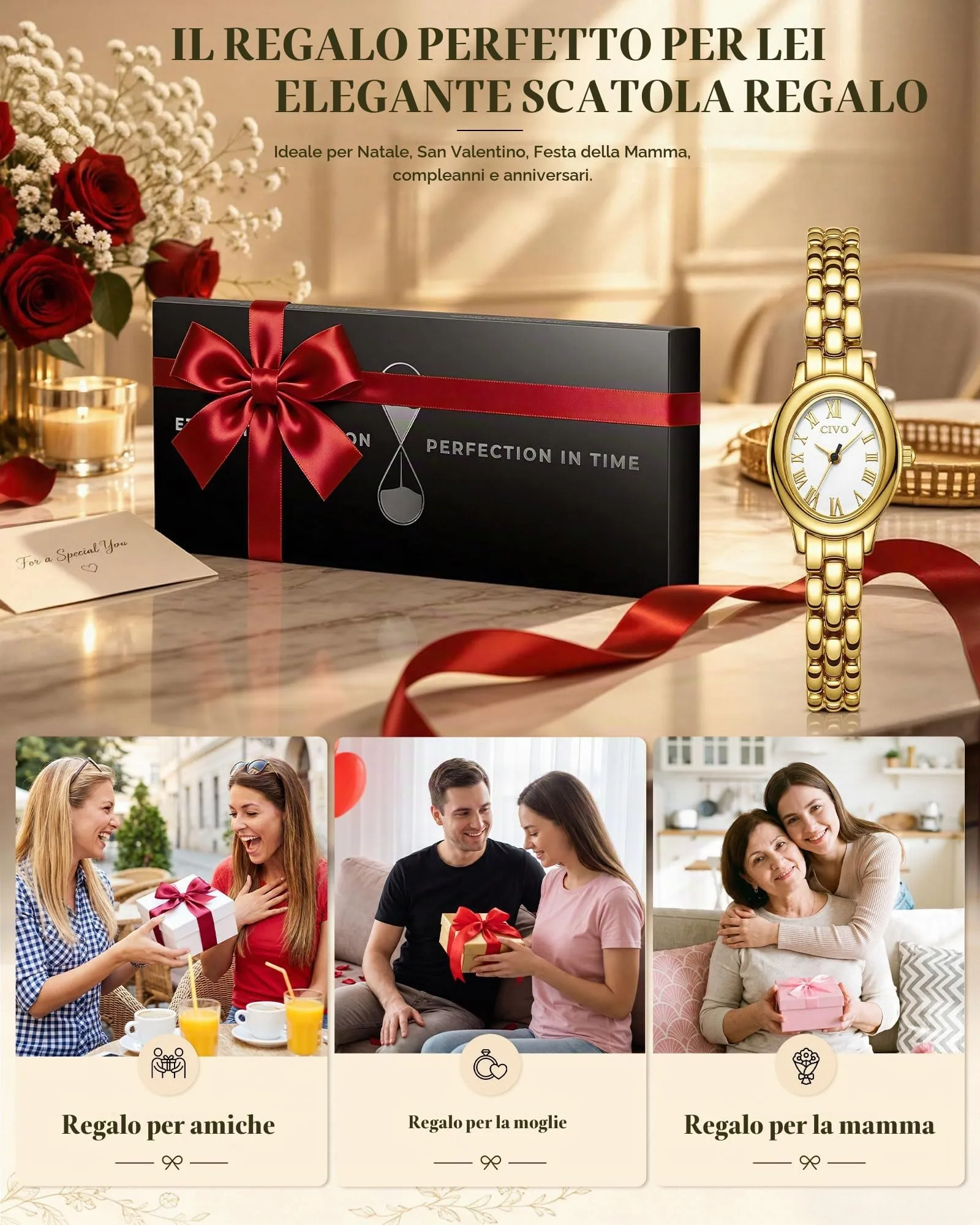 CIVO Orologio Donna Elegante Vintage: Quadrante Oro Ovale Numeri Romani, - immagine 6