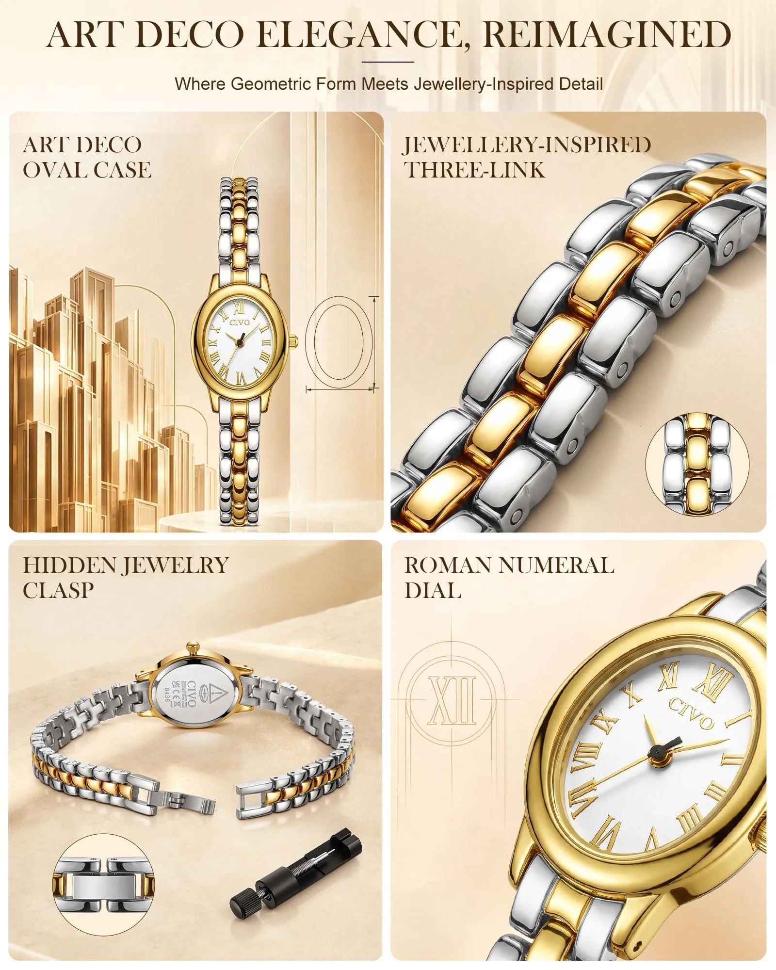 CIVO Orologio Donna Elegante Vintage: Quadrante Argento Ovale Numeri - immagine 4