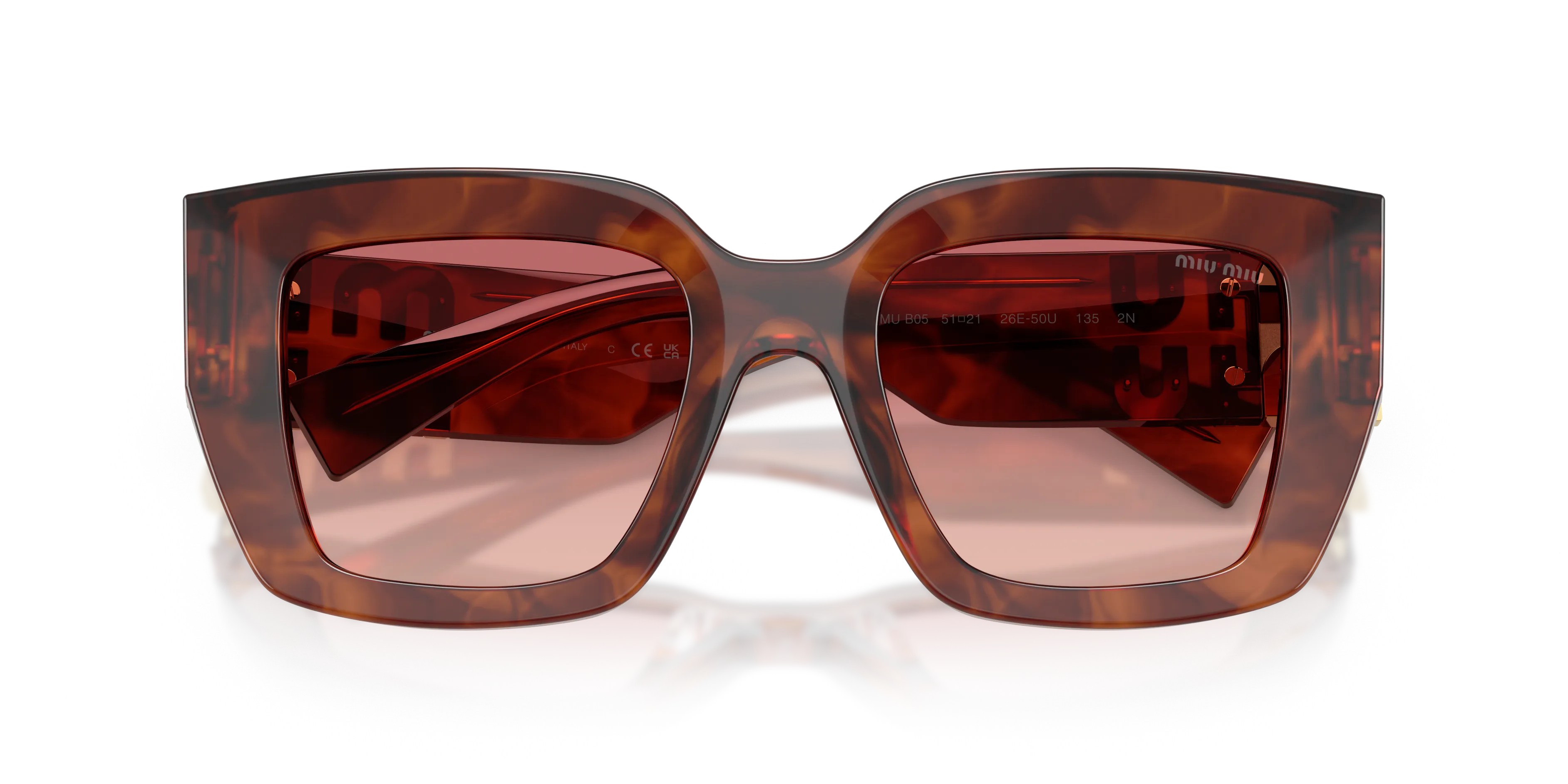 Miu Miu MU B05S 26E50U Occhiali da sole Acetato Marrone Rosa Squadrata Normale Sfumato - immagine 2