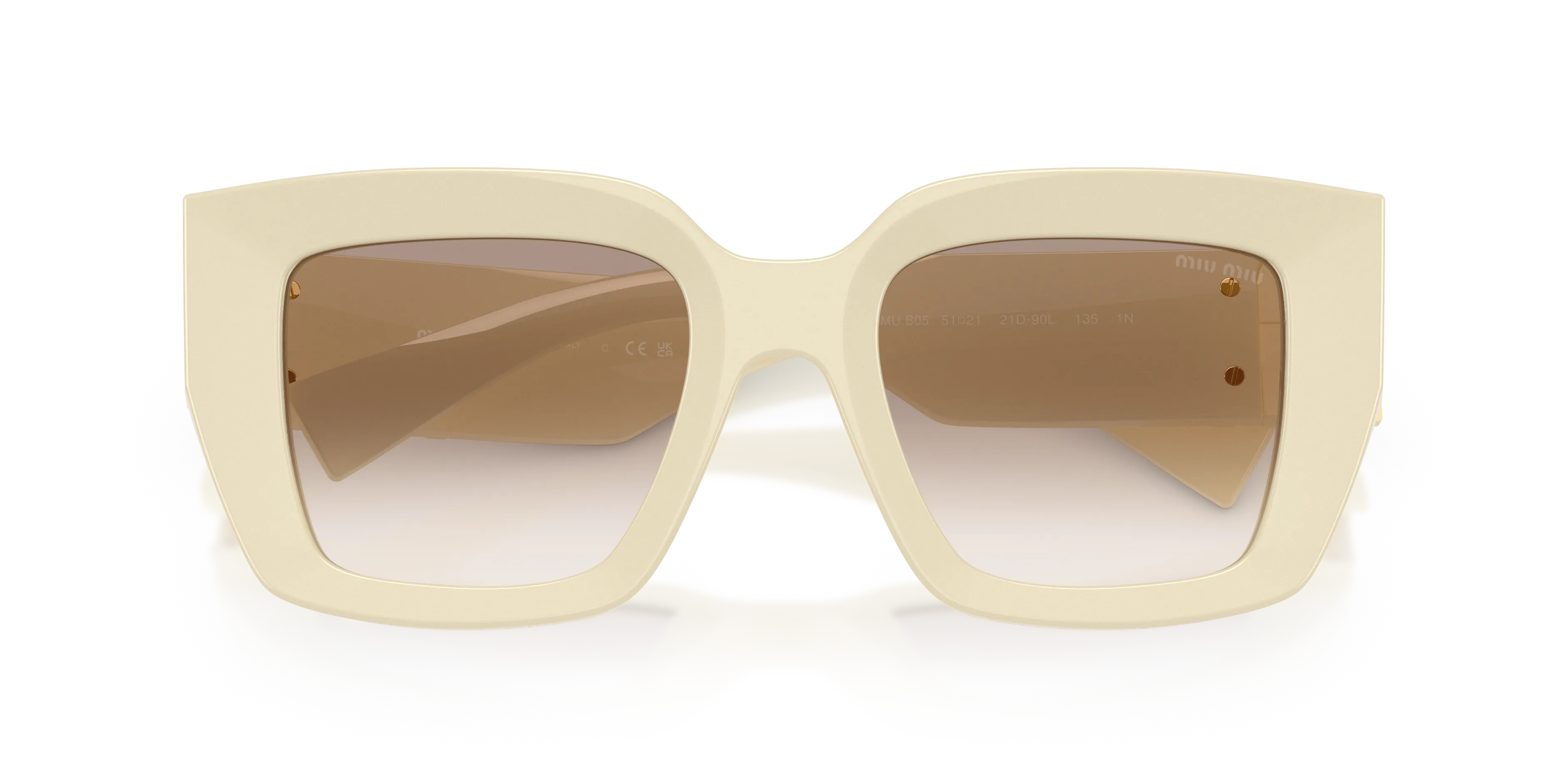 Miu Miu MU B05S 21D90L Occhiali da sole Acetato Bianco Marrone Squadrata Normale Sfumato - immagine 2