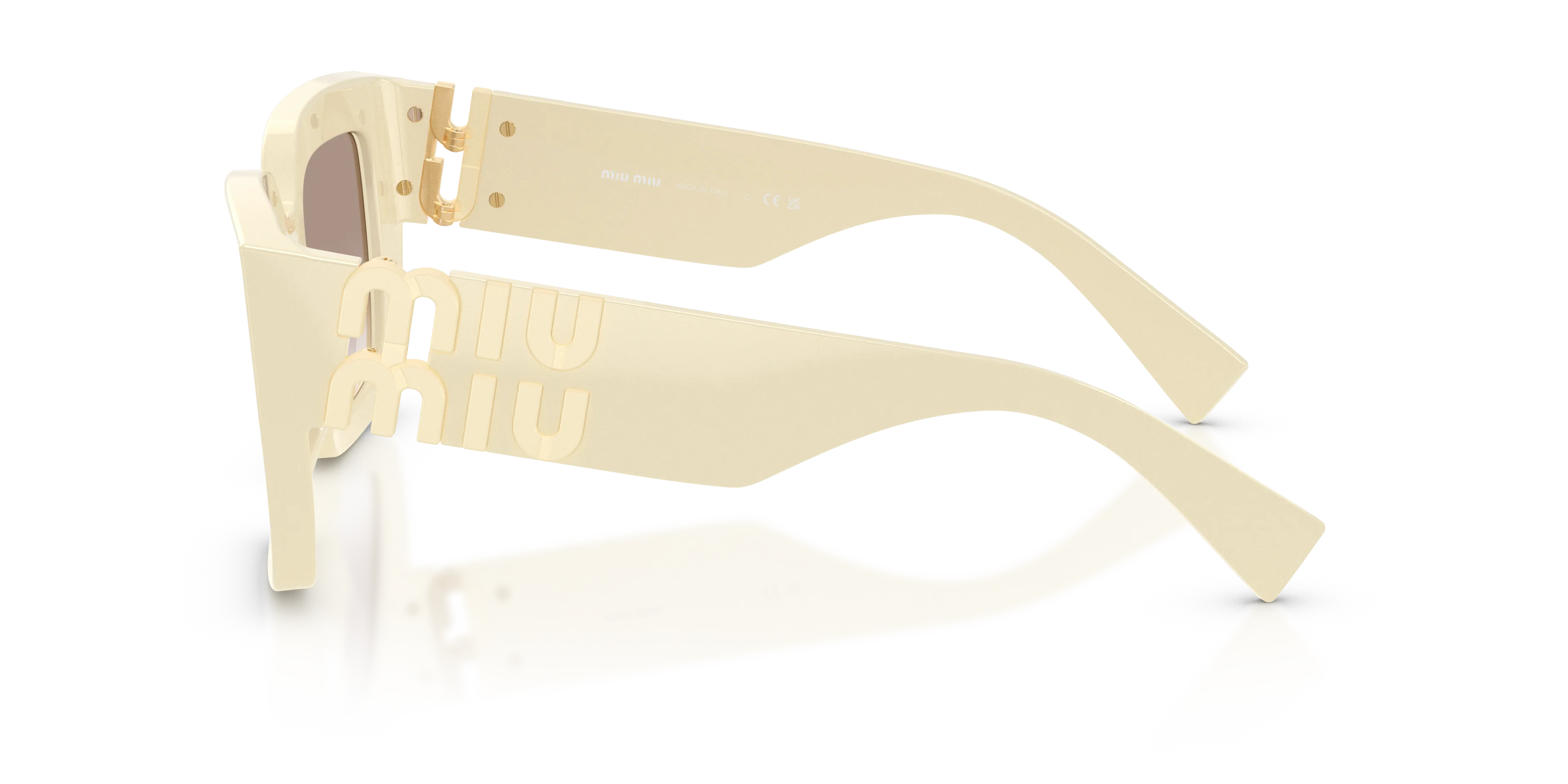 Miu Miu MU B05S 21D90L Occhiali da sole Acetato Bianco Marrone Squadrata Normale Sfumato - immagine 4