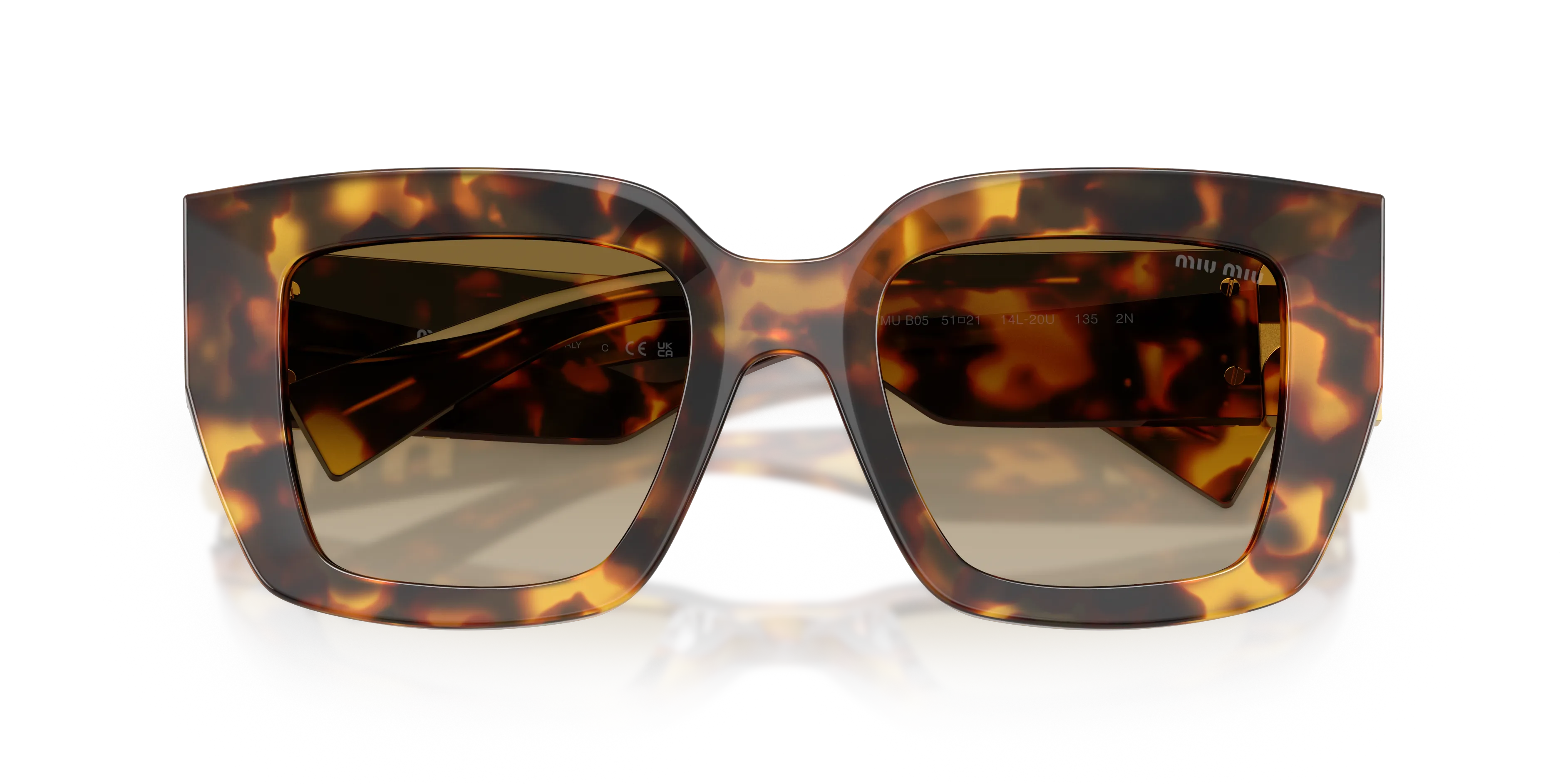 Miu Miu MU B05S 14L20U Occhiali da sole Acetato Tartaruga Marrone Squadrata Normale Sfumato - immagine 2