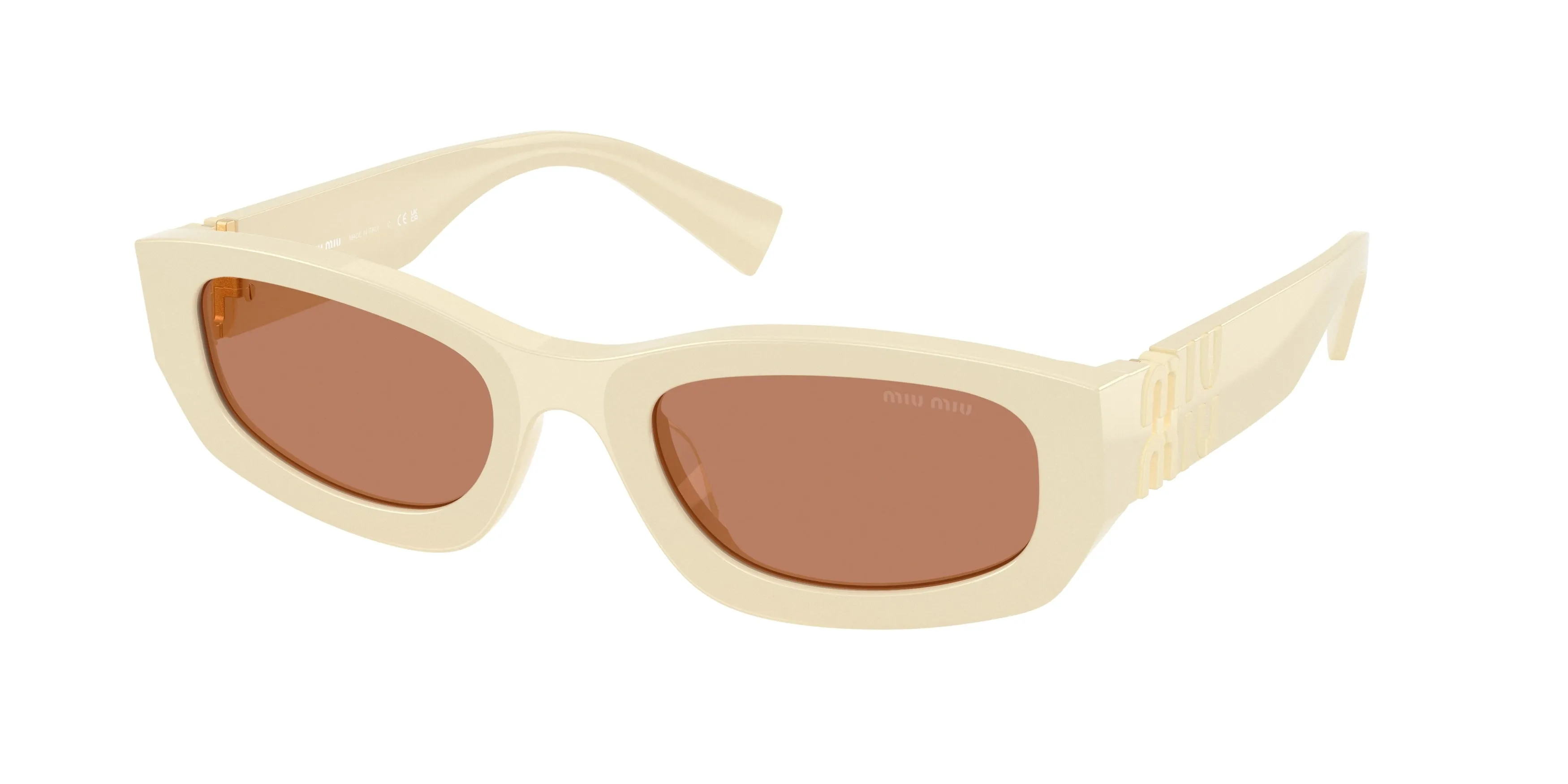 Miu Miu MU B04S 21D90Q Occhiali da sole Acetato Bianco Marrone Geometrica Normale - immagine 1