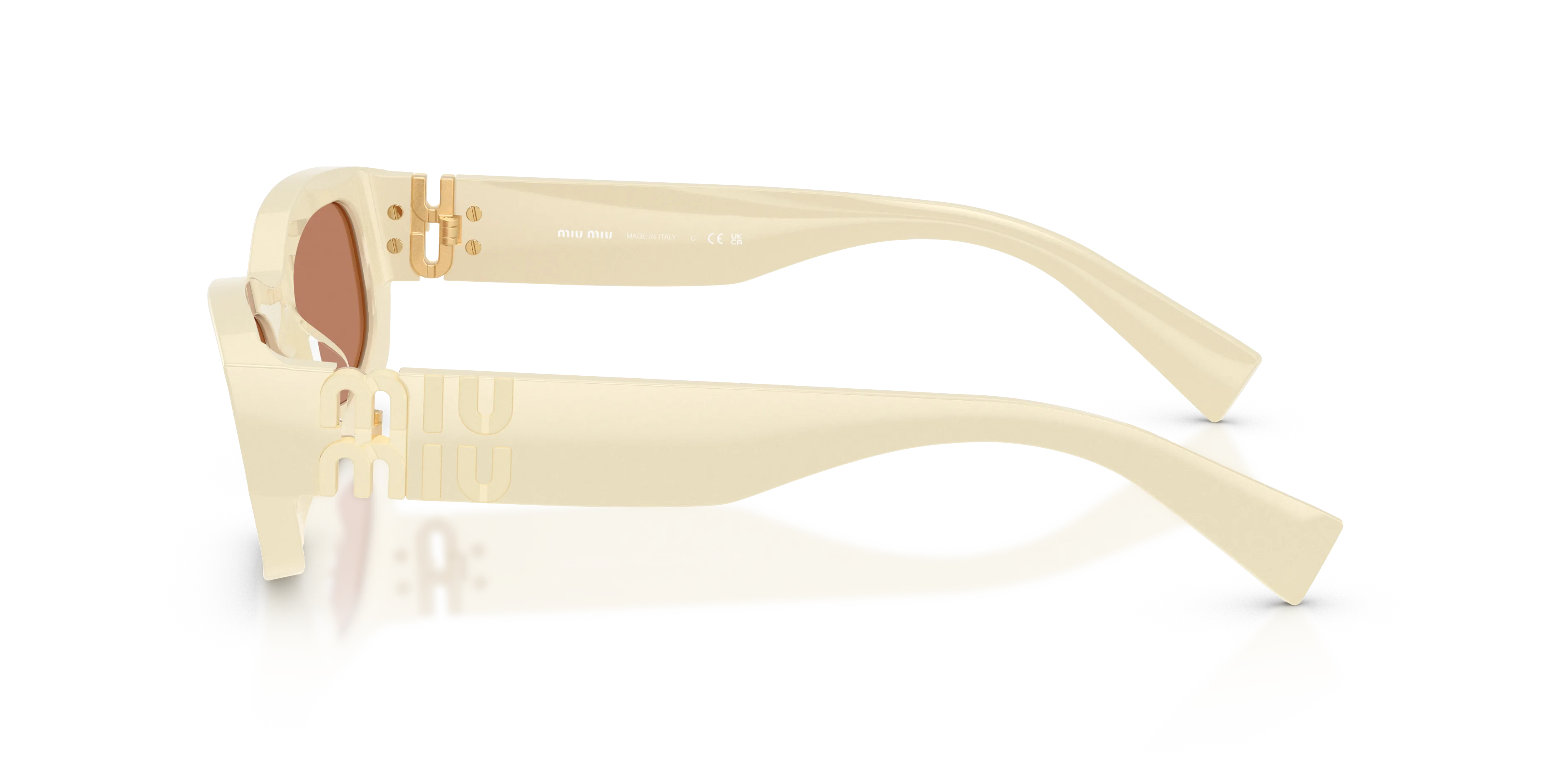 Miu Miu MU B04S 21D90Q Occhiali da sole Acetato Bianco Marrone Geometrica Normale - immagine 4