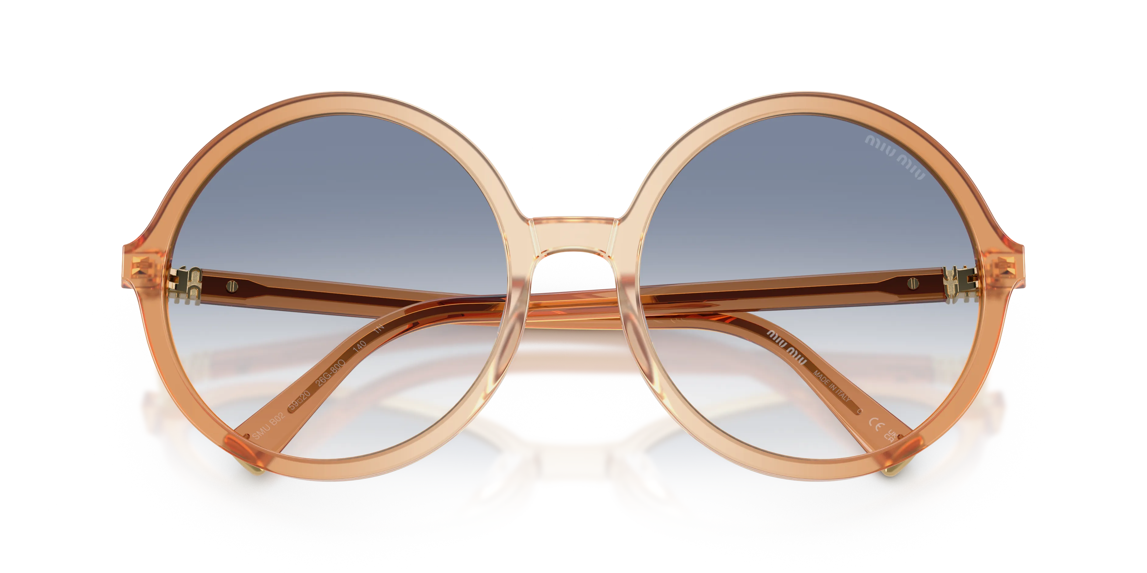 Miu Miu MU B02S 26G80O Occhiali da sole Acetato Marrone Blu Rotonda Normale Sfumato - immagine 2