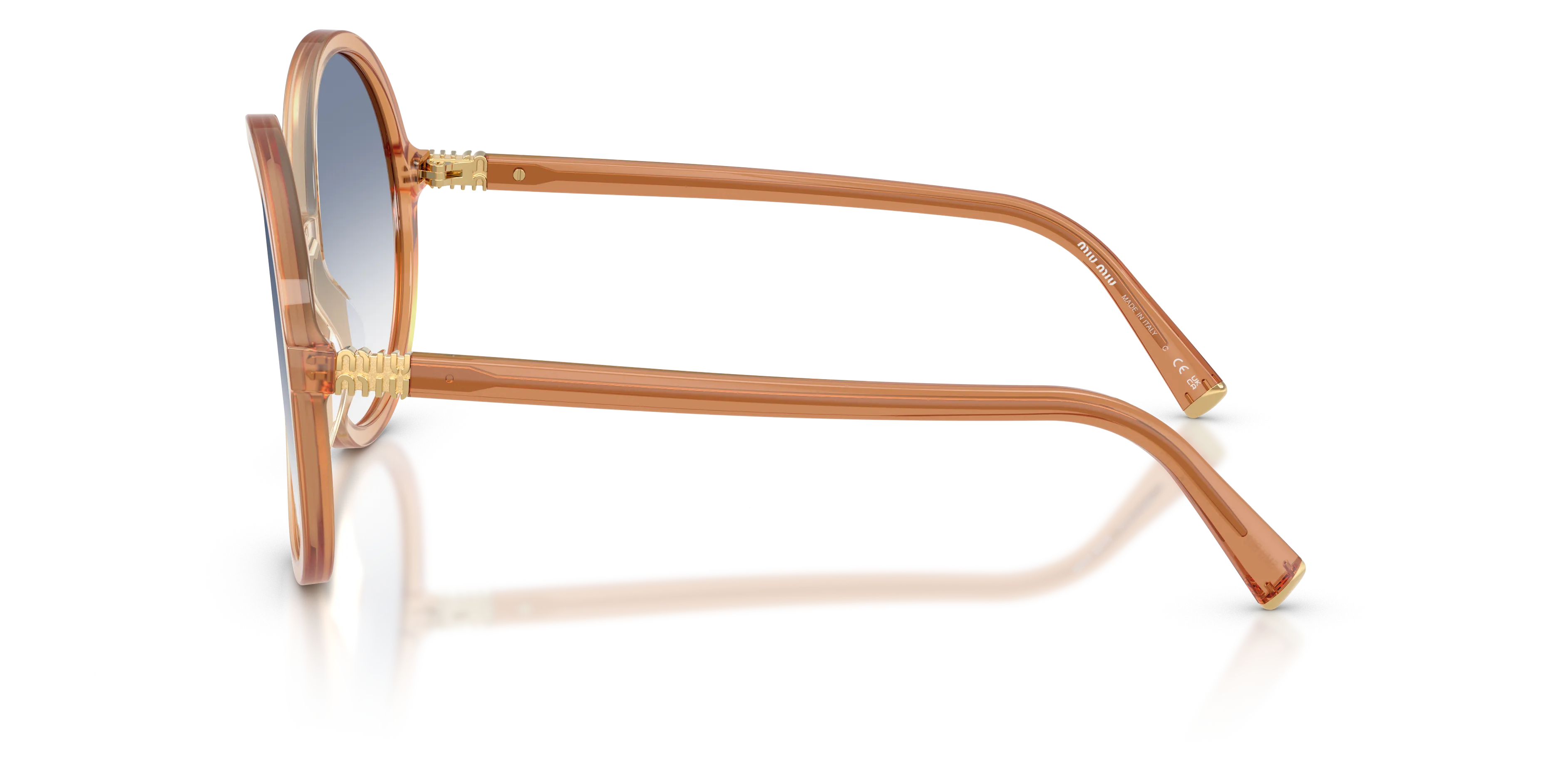 Miu Miu MU B02S 26G80O Occhiali da sole Acetato Marrone Blu Rotonda Normale Sfumato - immagine 4